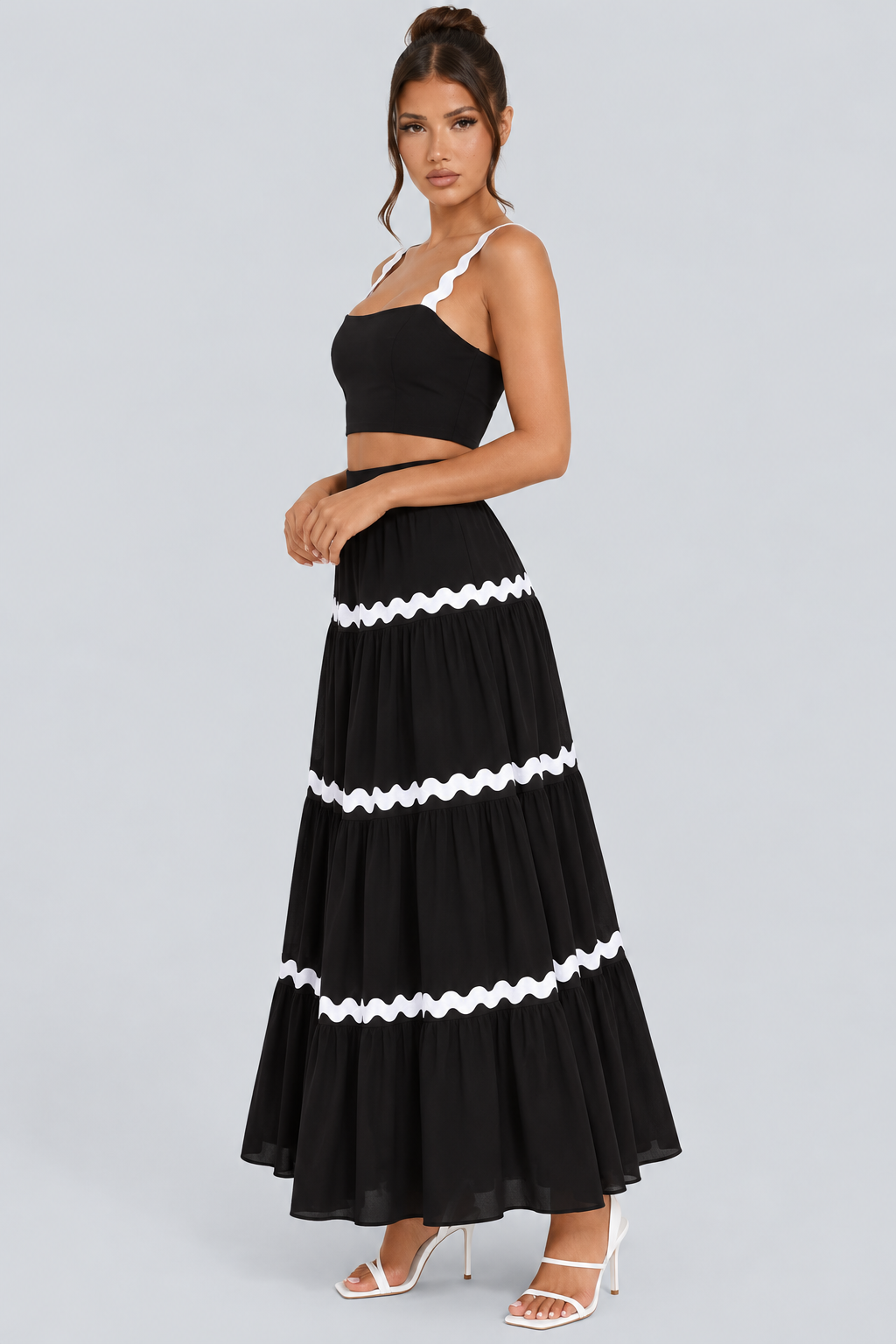 Marivelle | Wave Trim Sleeveless Maxi Skirt Set