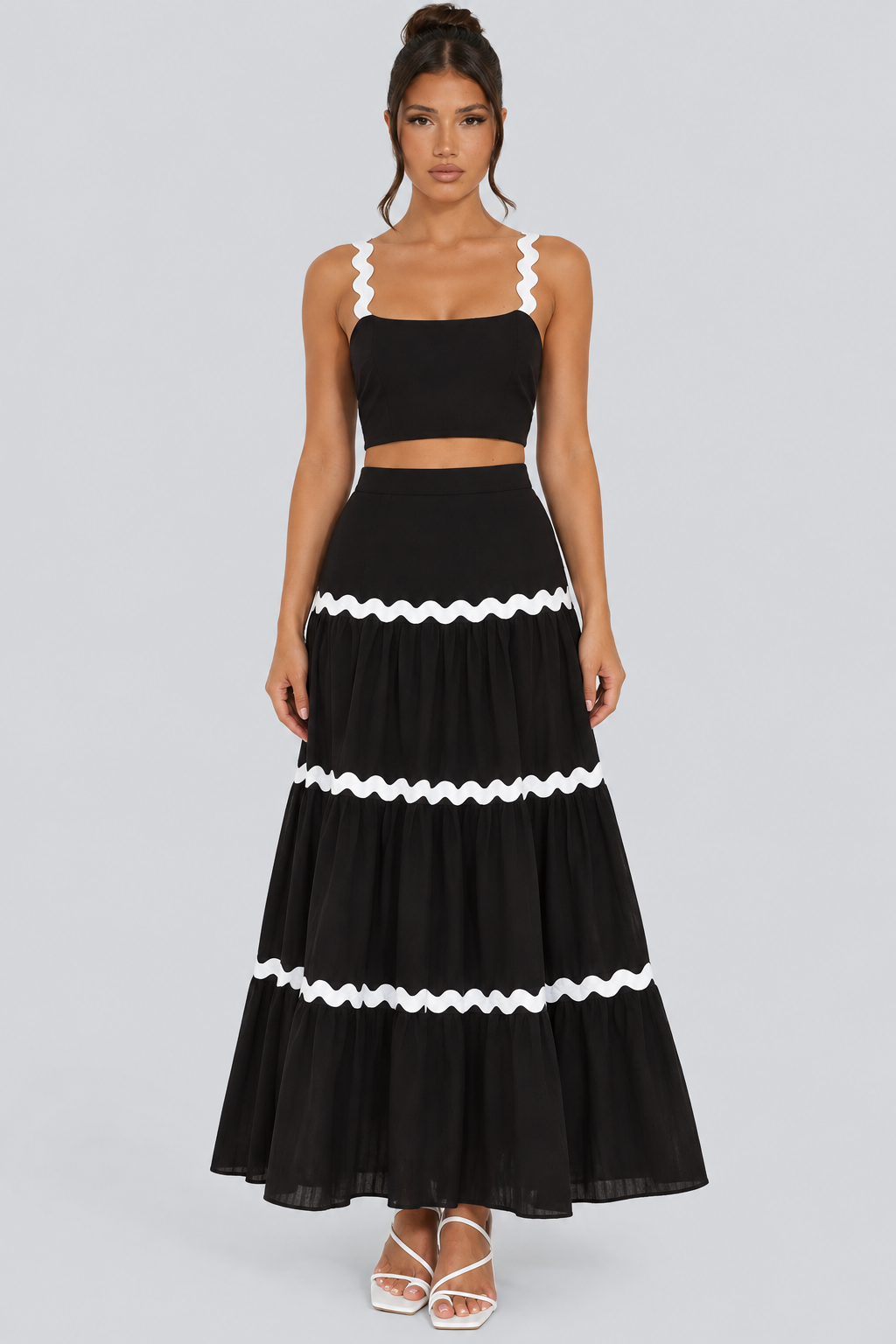 Marivelle | Wave Trim Sleeveless Maxi Skirt Set