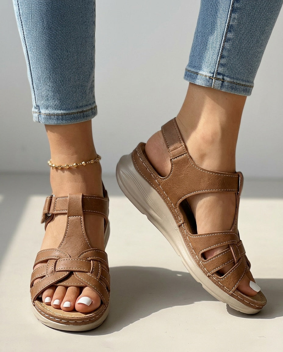 Soraya | Cut-Out Multi-Strap Buckle Low Wedge Sandals