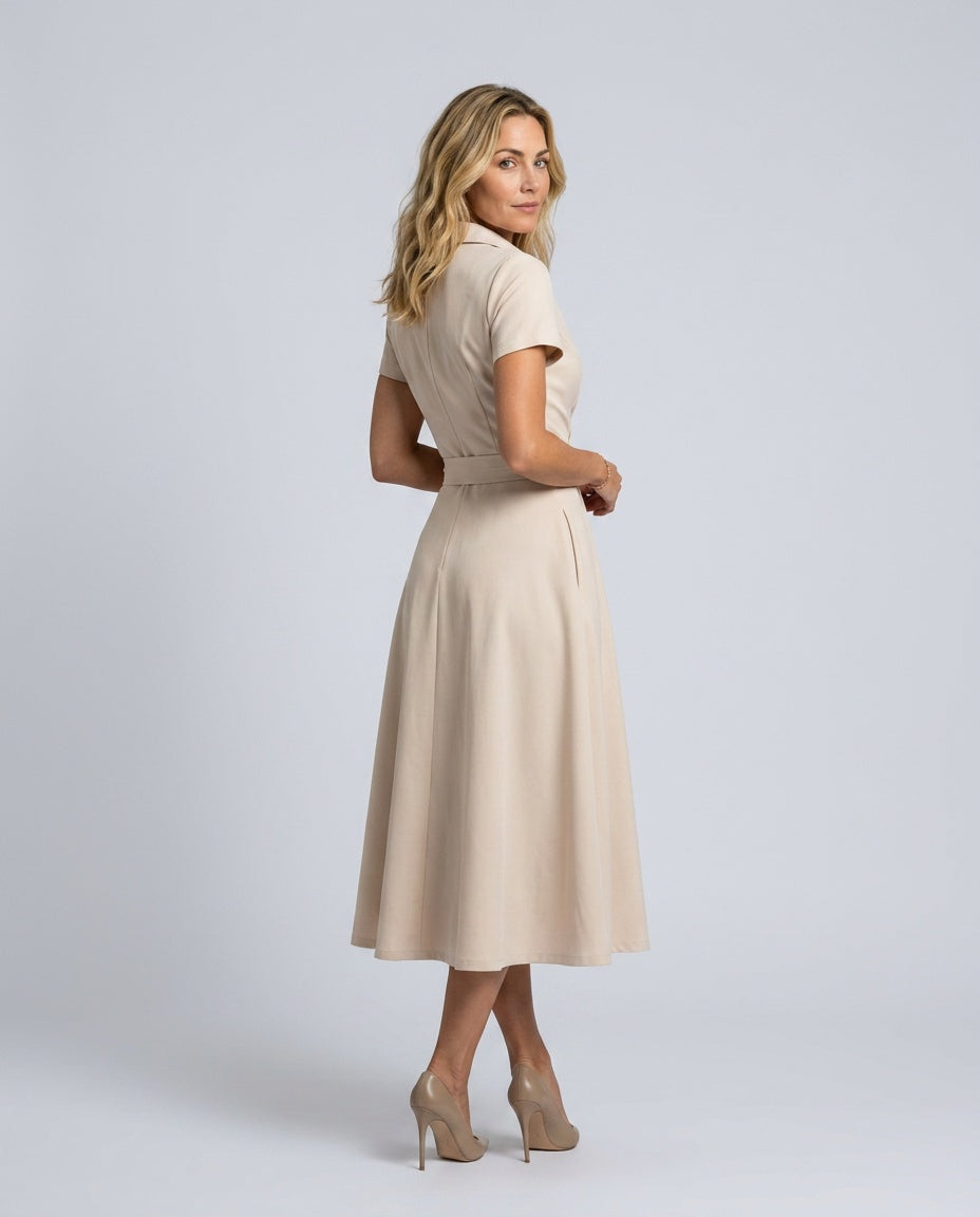 Chloe | Short Sleeve Collared Wrap Midi Dress