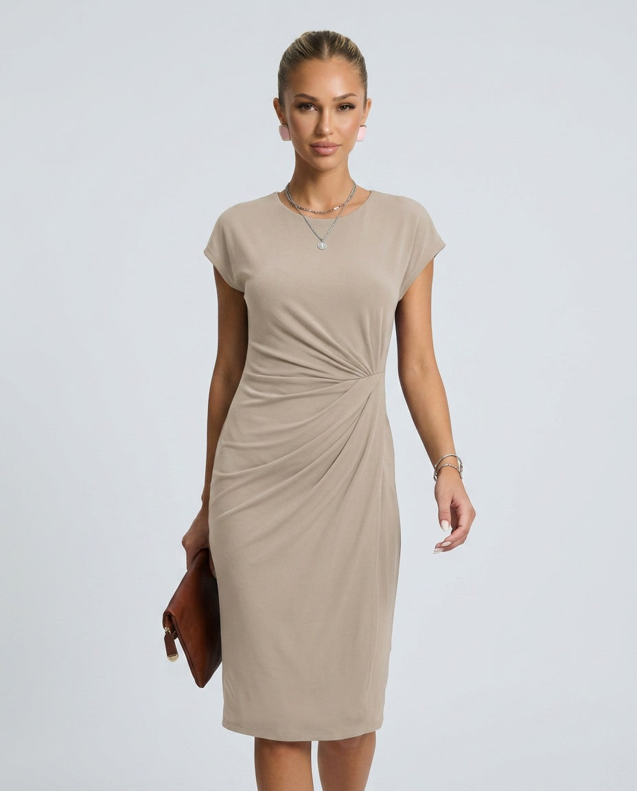 Mia | Waist Ruched Short Sleeve Midi Dress