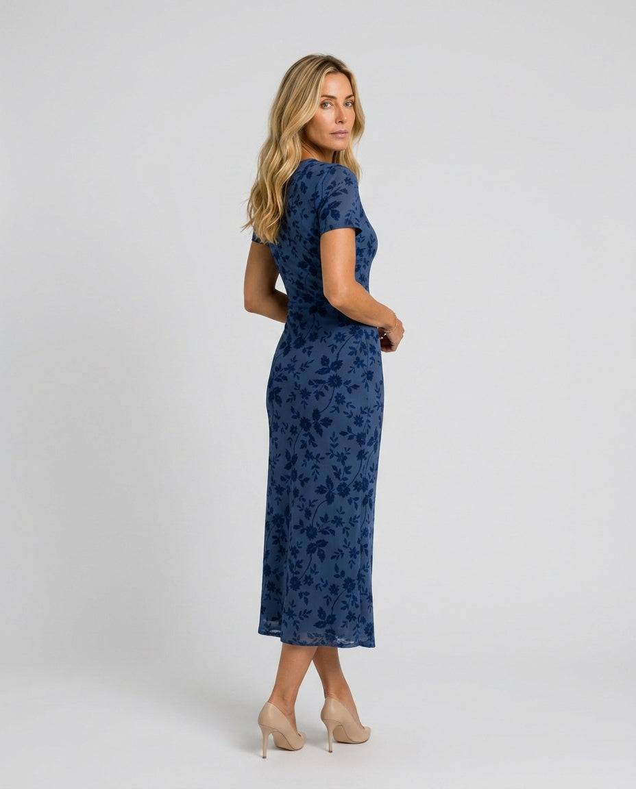 Adeline | Short Sleeve Crew Neck Midi Dress