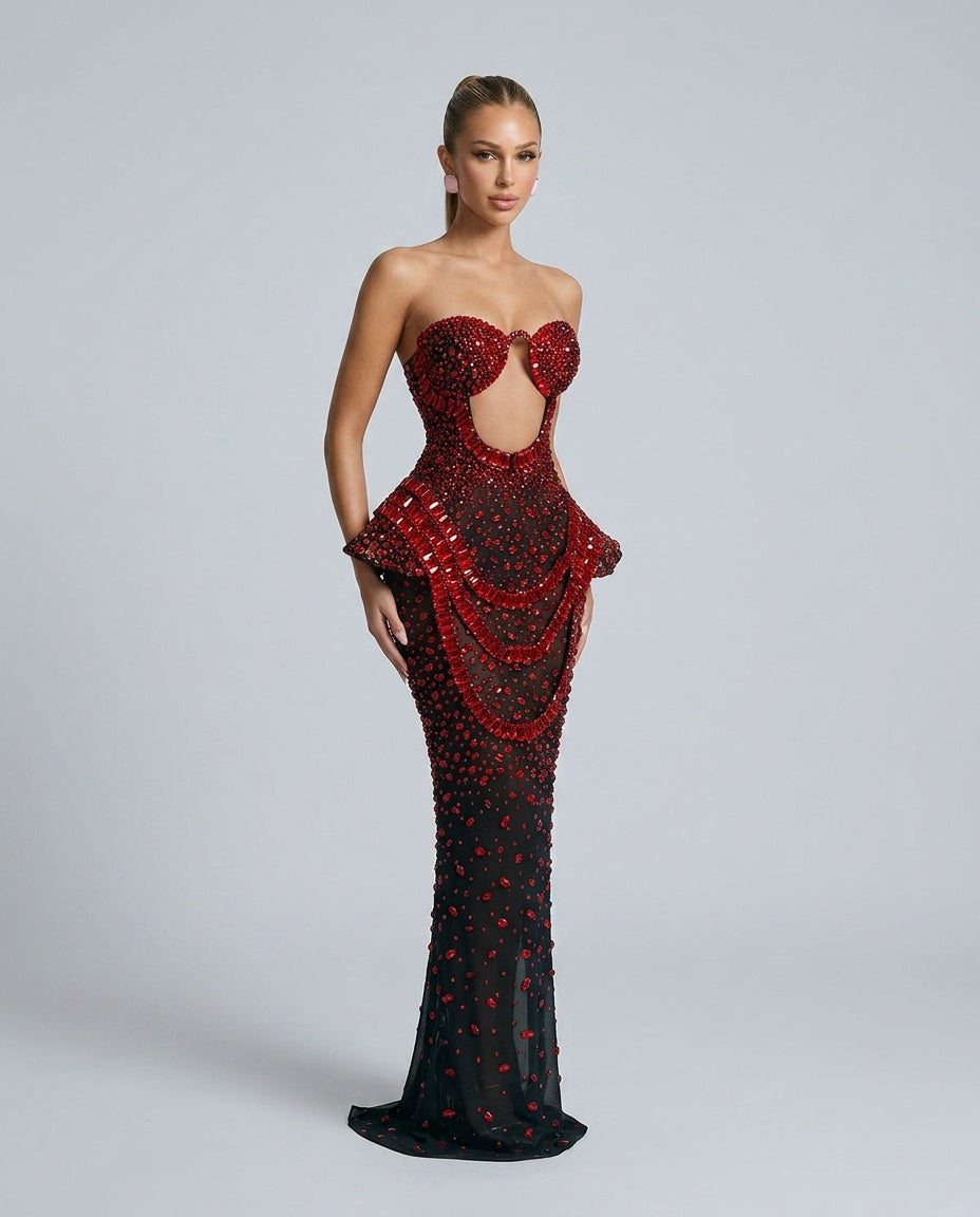 Salma | Strapless Cutout Crystal Maxi Dress