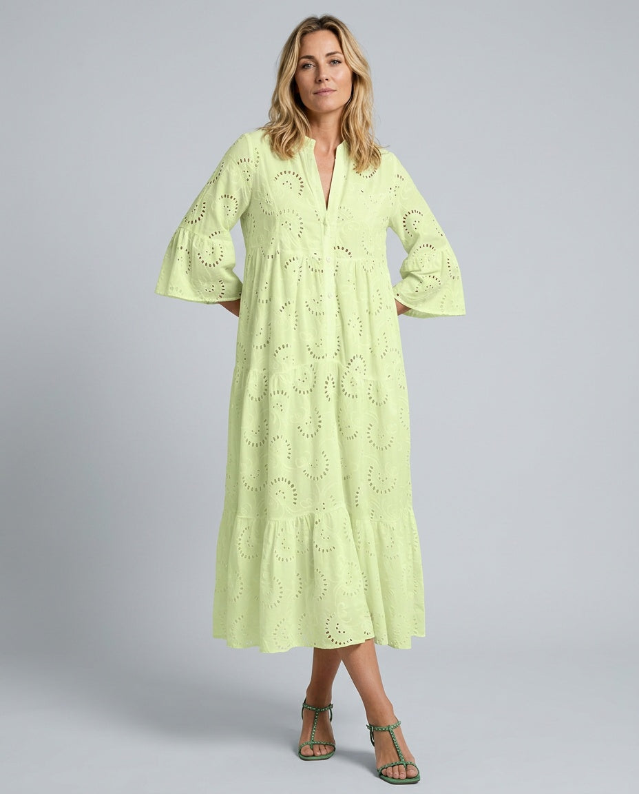 Amara | Openwork V-Neck 3/4 Sleeve Maxi Dress