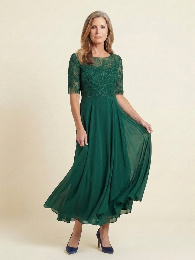 Harlow | Lace Bodice 3/4 Sleeve Midi Dress