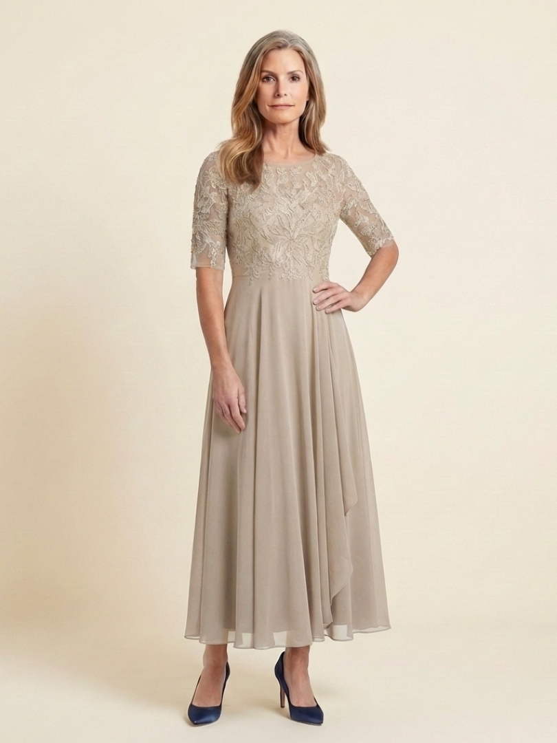 Harlow | Lace Bodice 3/4 Sleeve Midi Dress