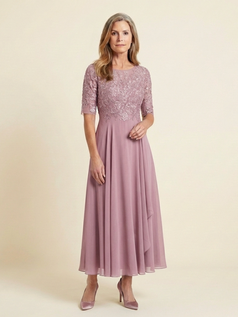 Harlow | Lace Bodice 3/4 Sleeve Midi Dress