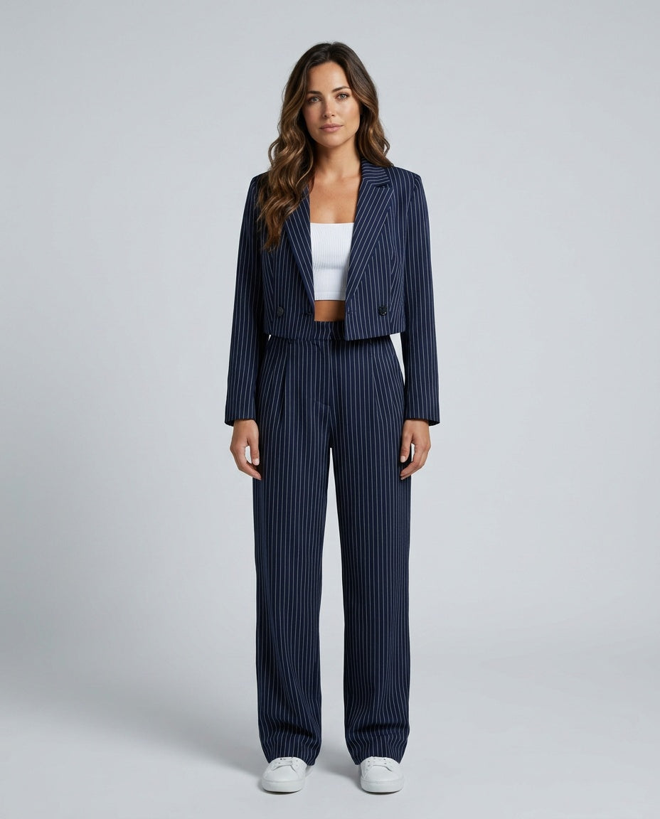 Una | Pinstripe Tailored Blazer & Wide-Leg Trouser Co-ord Set