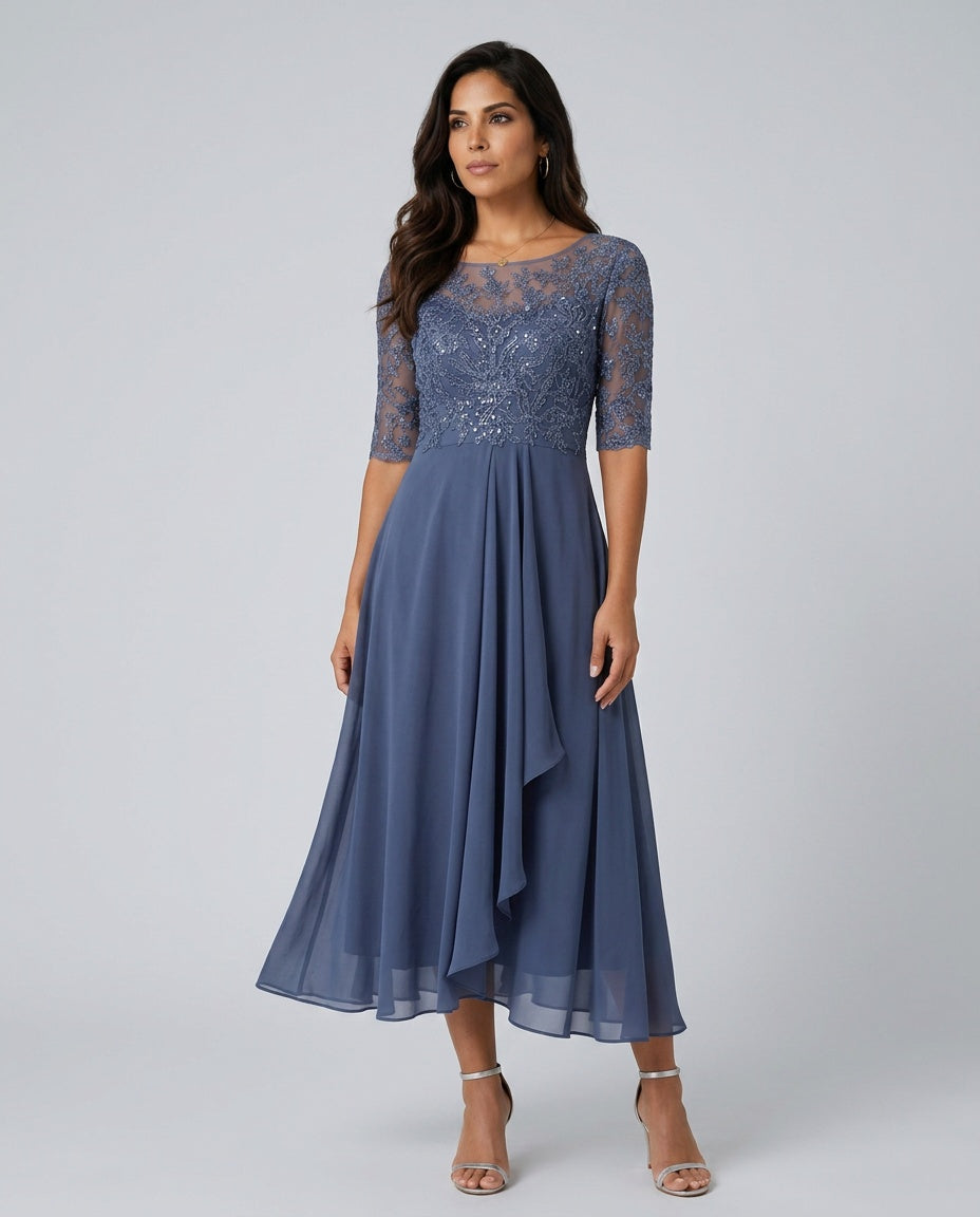 Romy | Lace-Trim Formal Midi Dress