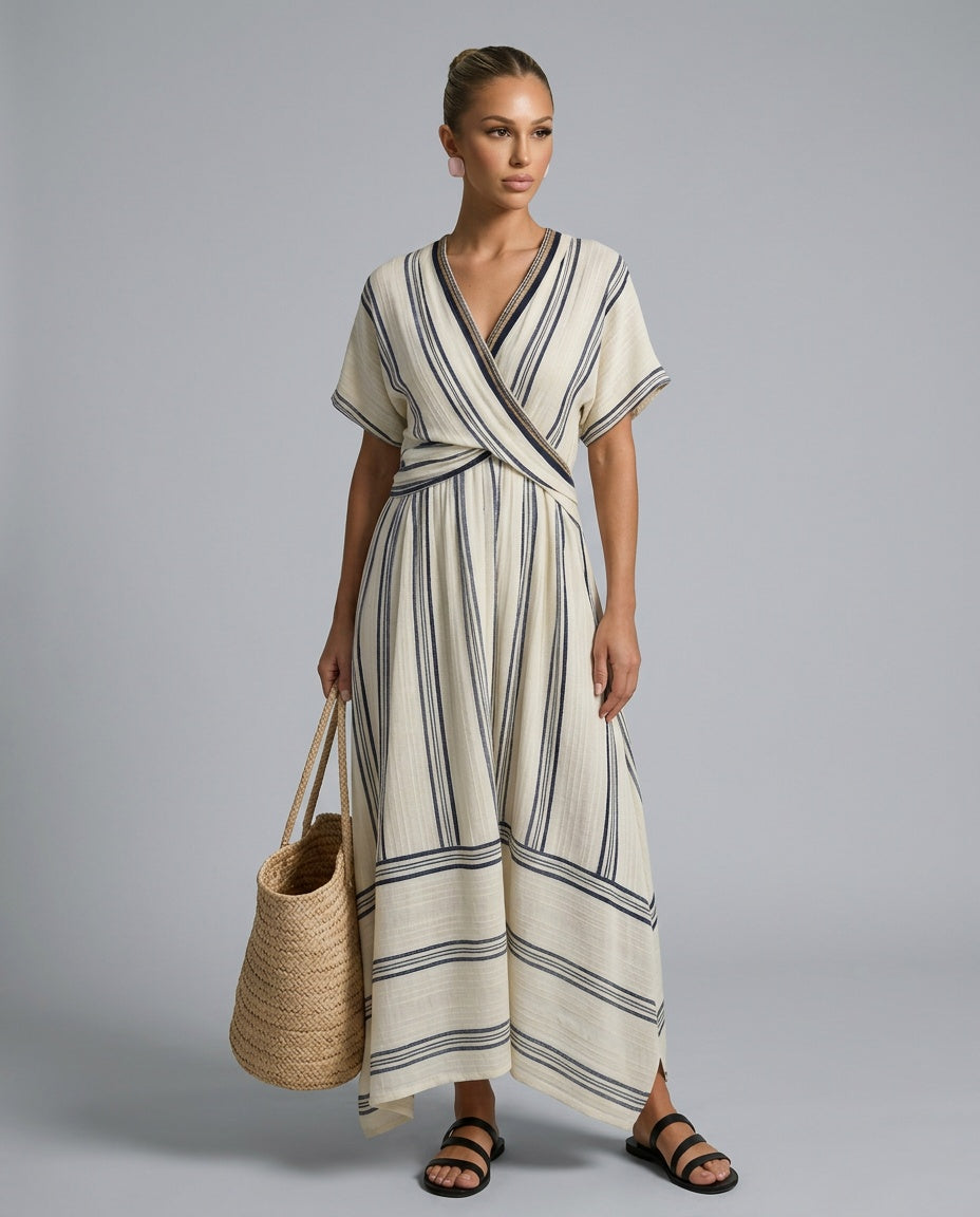Thalassa | V-Neck Short Sleeve Wrap Midi Dress