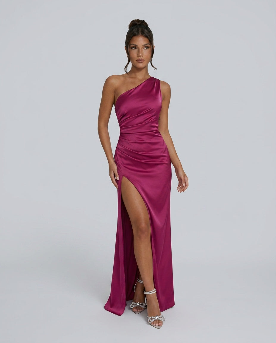 Talia | One-Shoulder Satin-Look Evening Maxi Dress