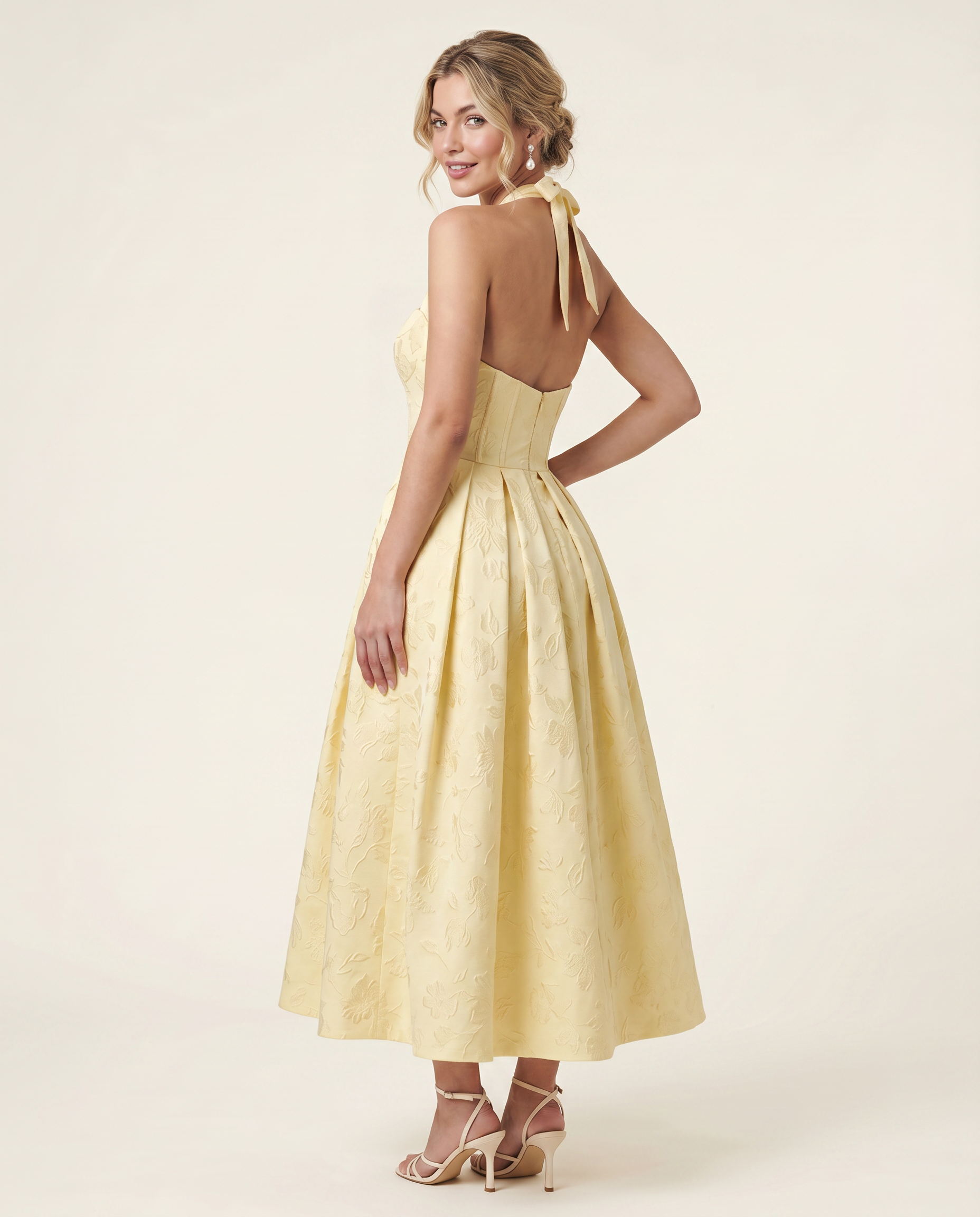 Marci | Midi Dress with Floral Jacquard and Halterneck