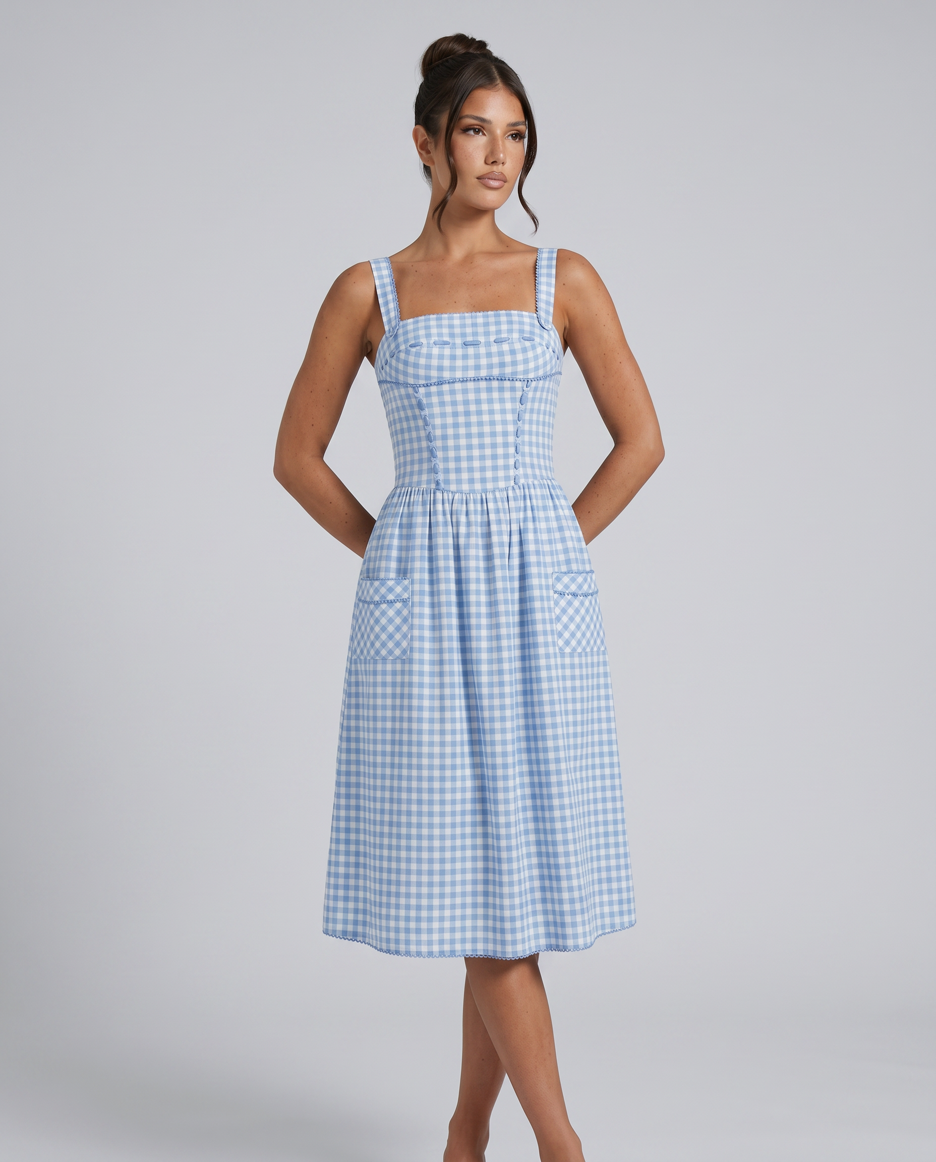 Arixa | Midi Dress with Square Neck and Front Pockets