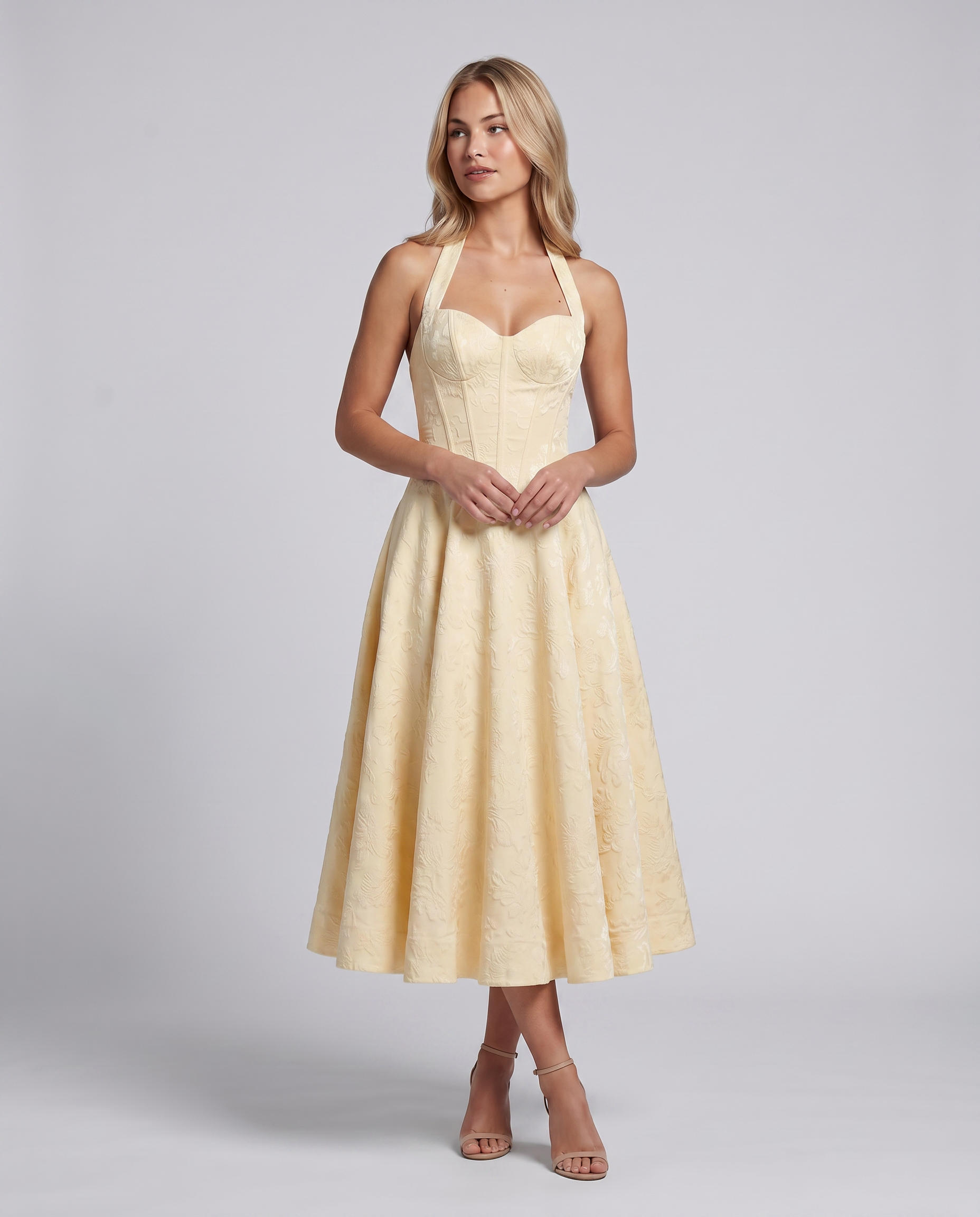 Kate | Midi Dress with Halter Neck and Corset Bodice