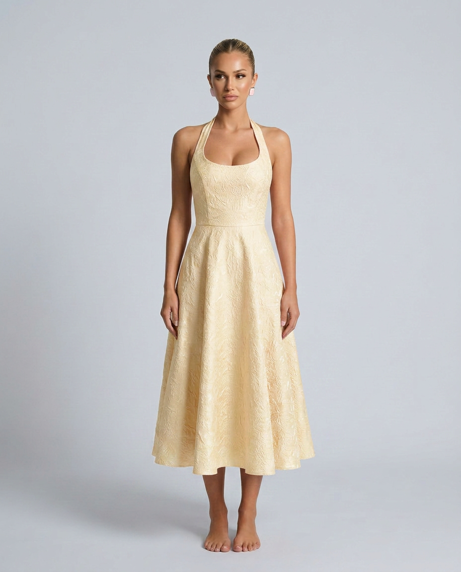 Kate | Midi Dress with Halter Neck and Corset Bodice