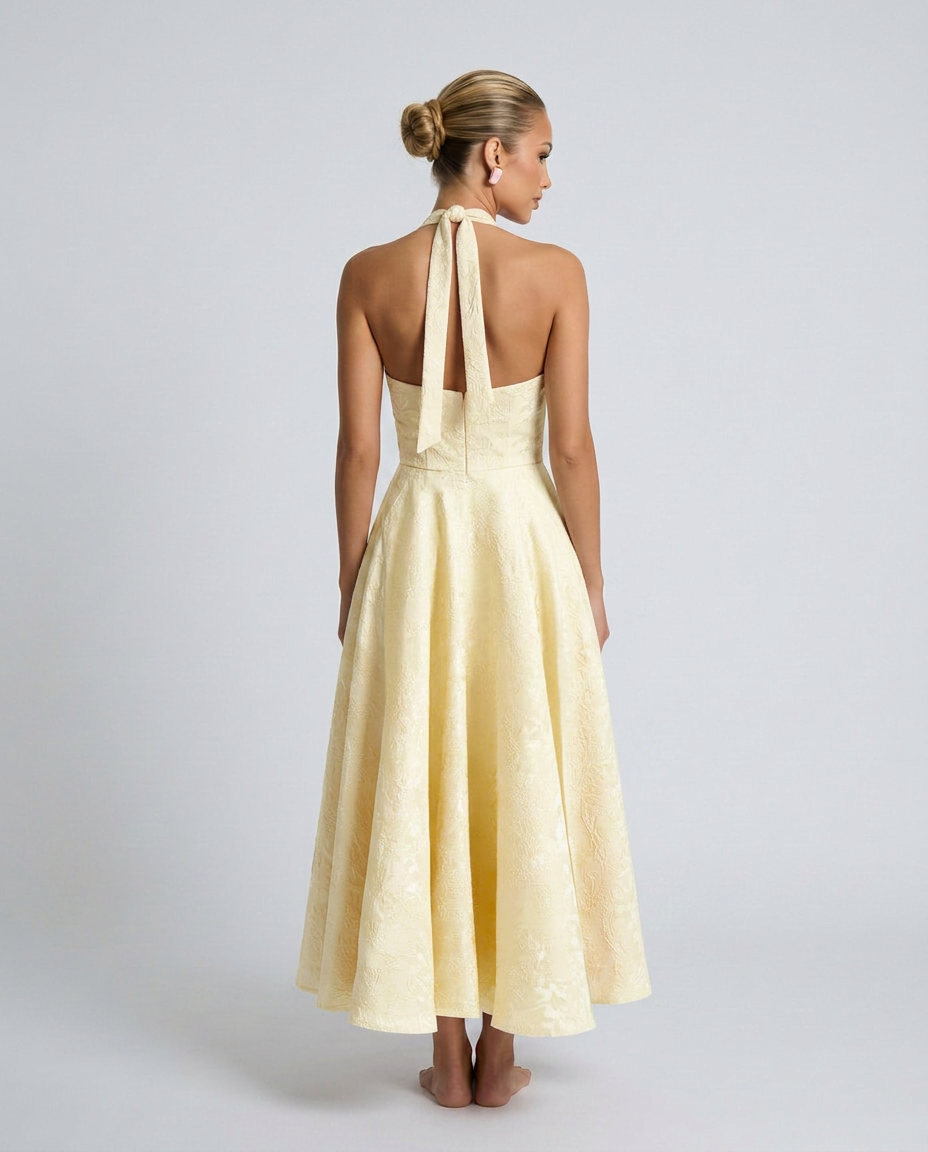 Kate | Midi Dress with Halter Neck and Corset Bodice