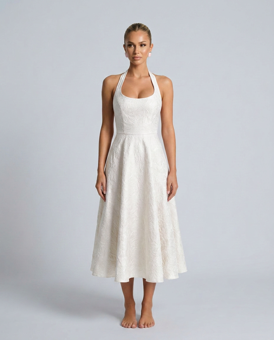 Kate | Midi Dress with Halter Neck and Corset Bodice