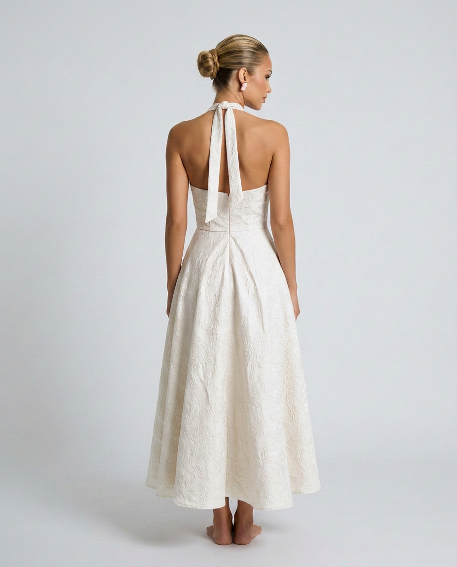 Kate | Midi Dress with Halter Neck and Corset Bodice