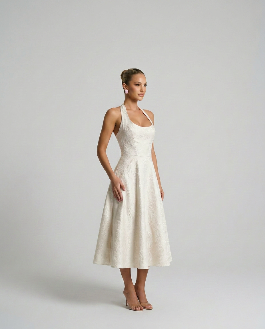 Kate | Midi Dress with Halter Neck and Corset Bodice
