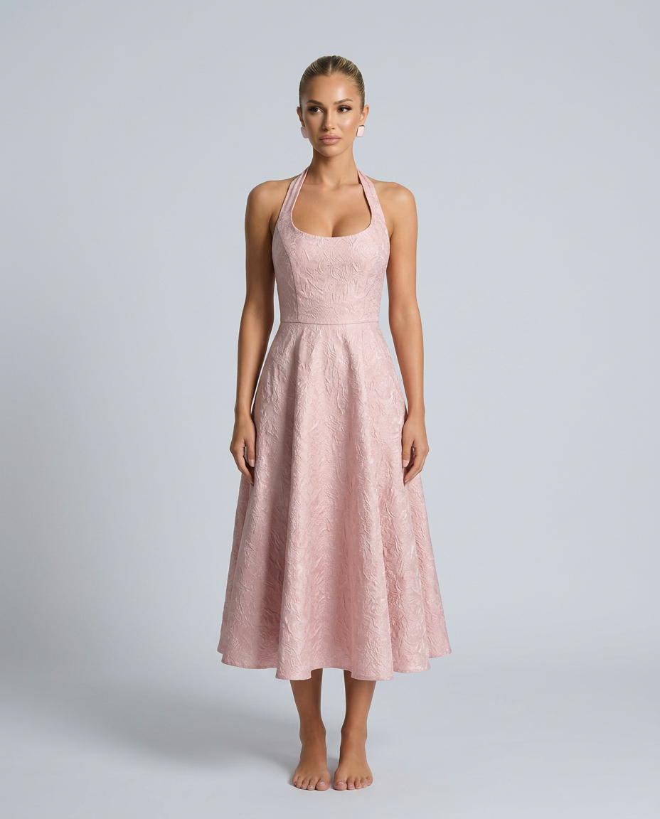Kate | Midi Dress with Halter Neck and Corset Bodice
