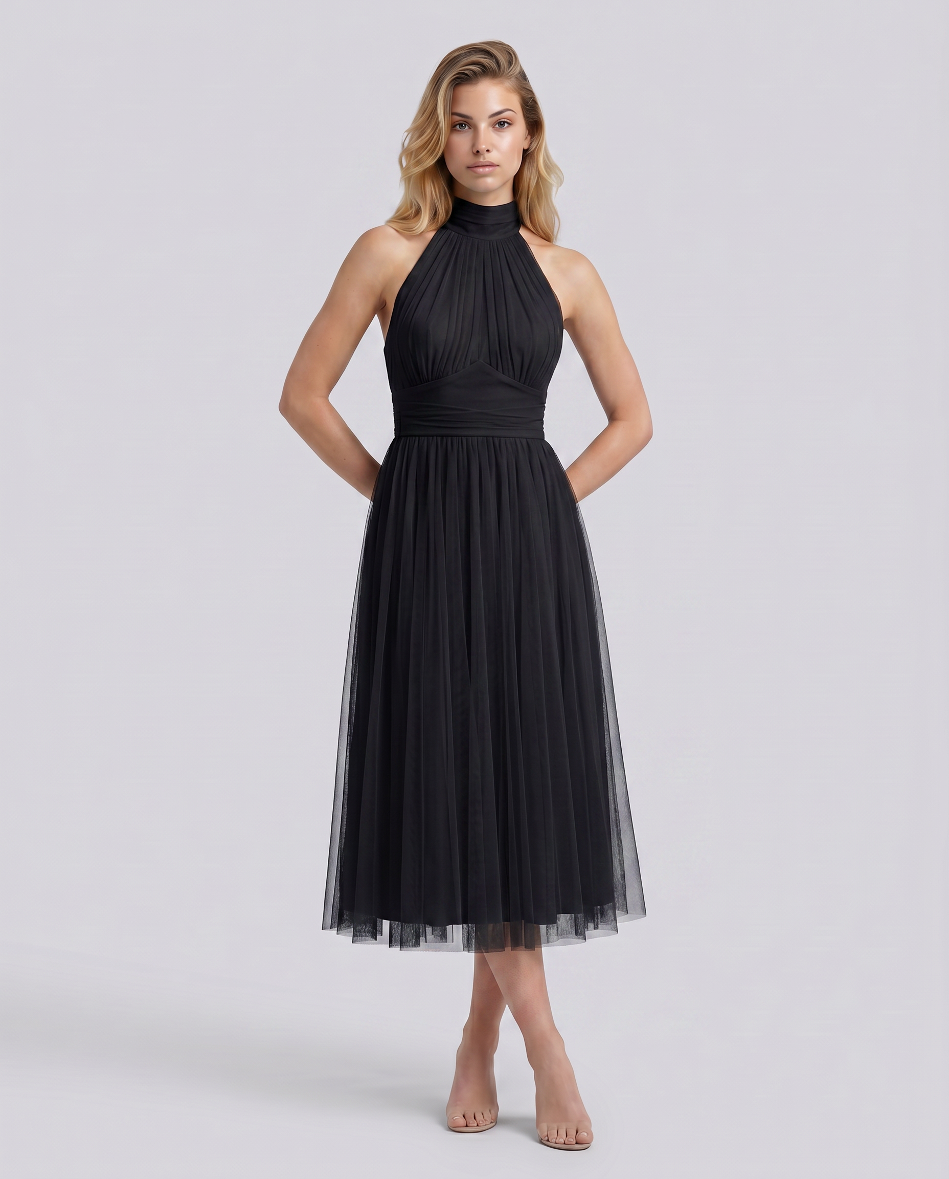 Orlena | Midi Dress with Pleated Halter Neck