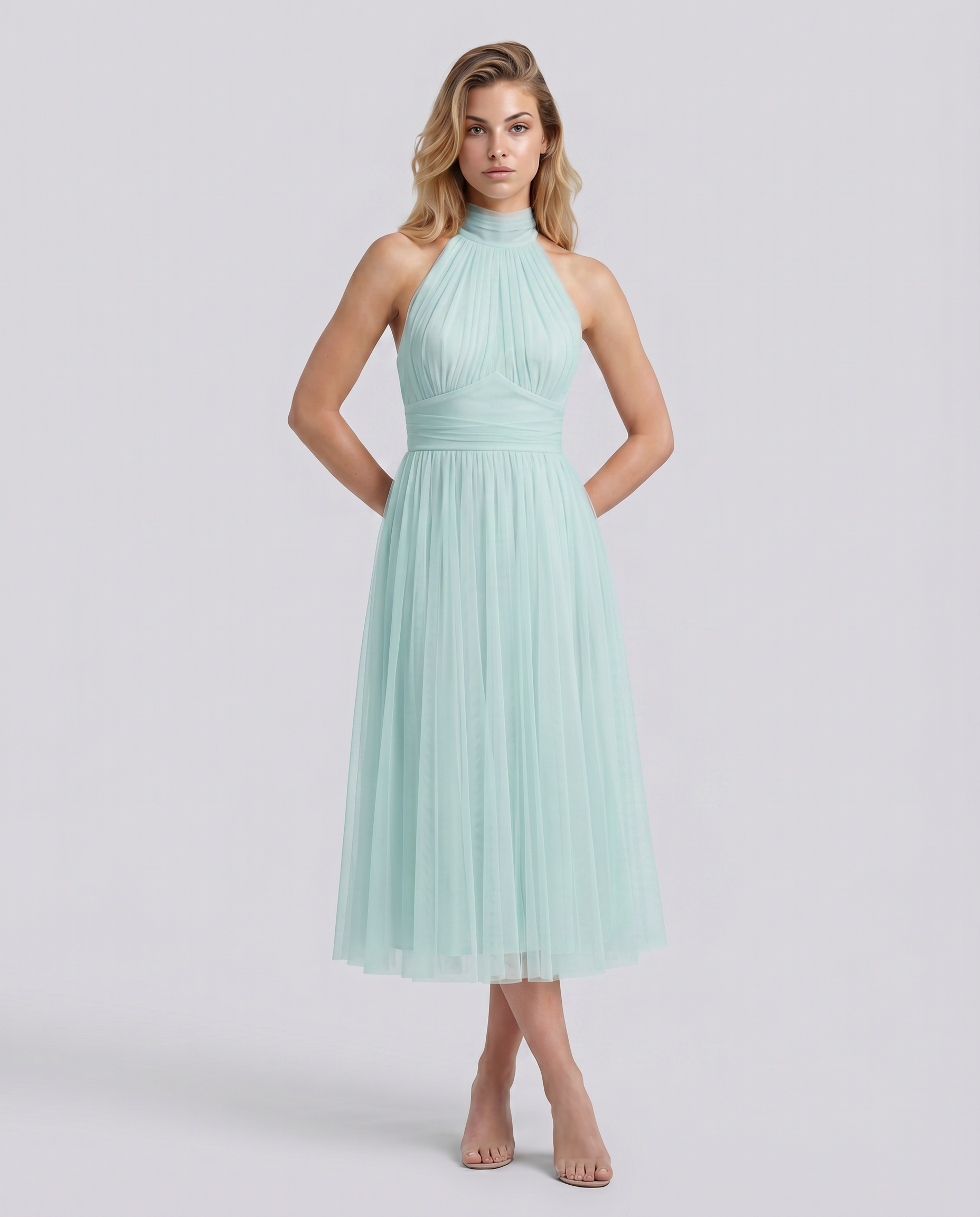 Orlena | Midi Dress with Pleated Halter Neck