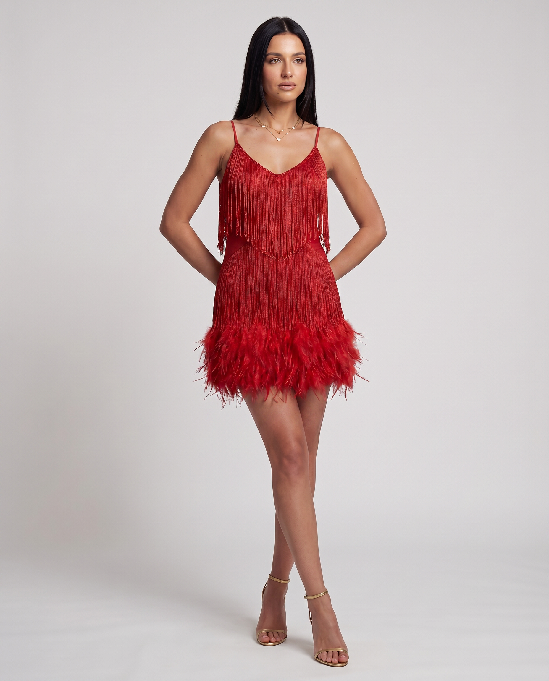Juana | Mini Dress with Fringe and Feather Trim