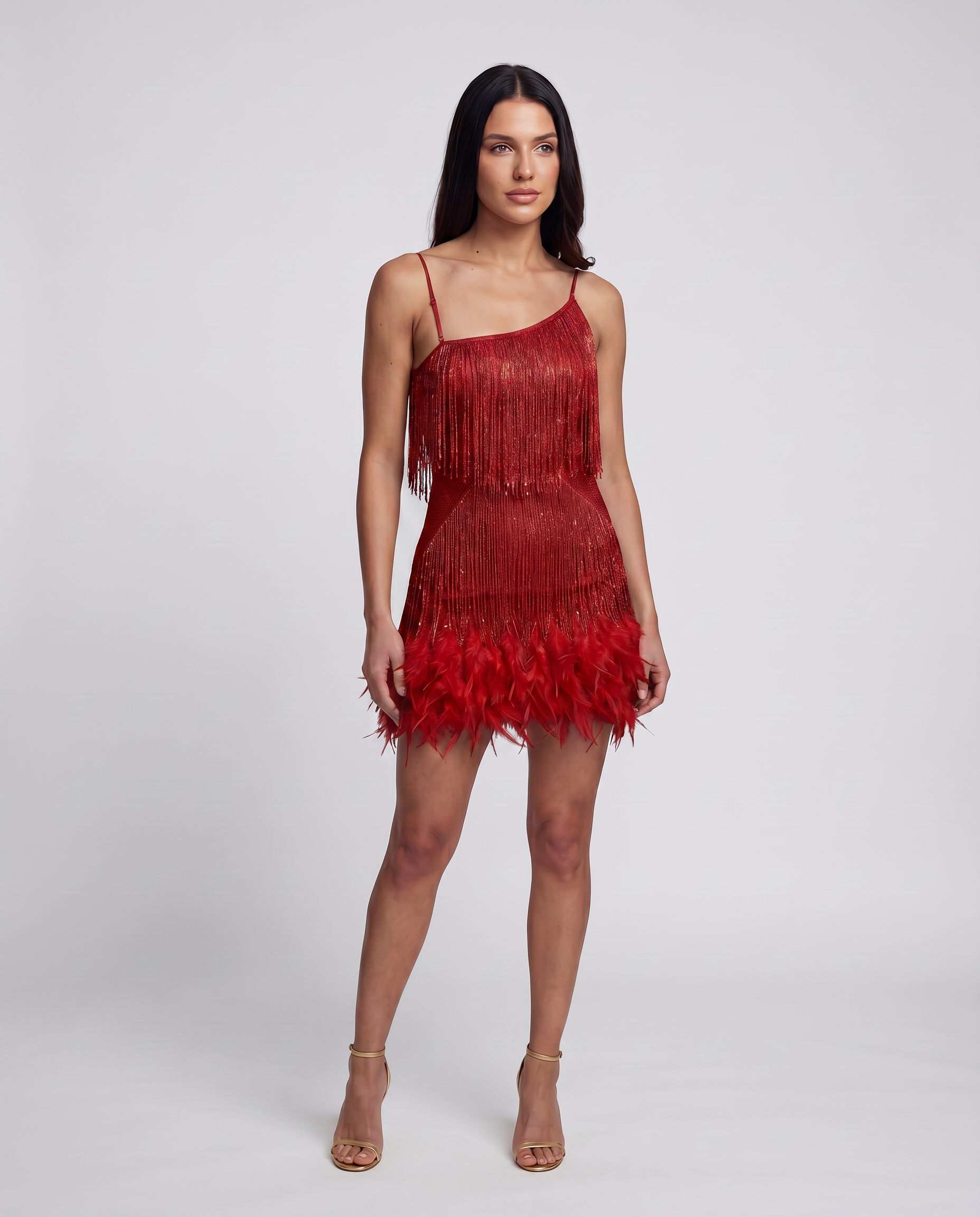 Juana | Mini Dress with Fringe and Feather Trim