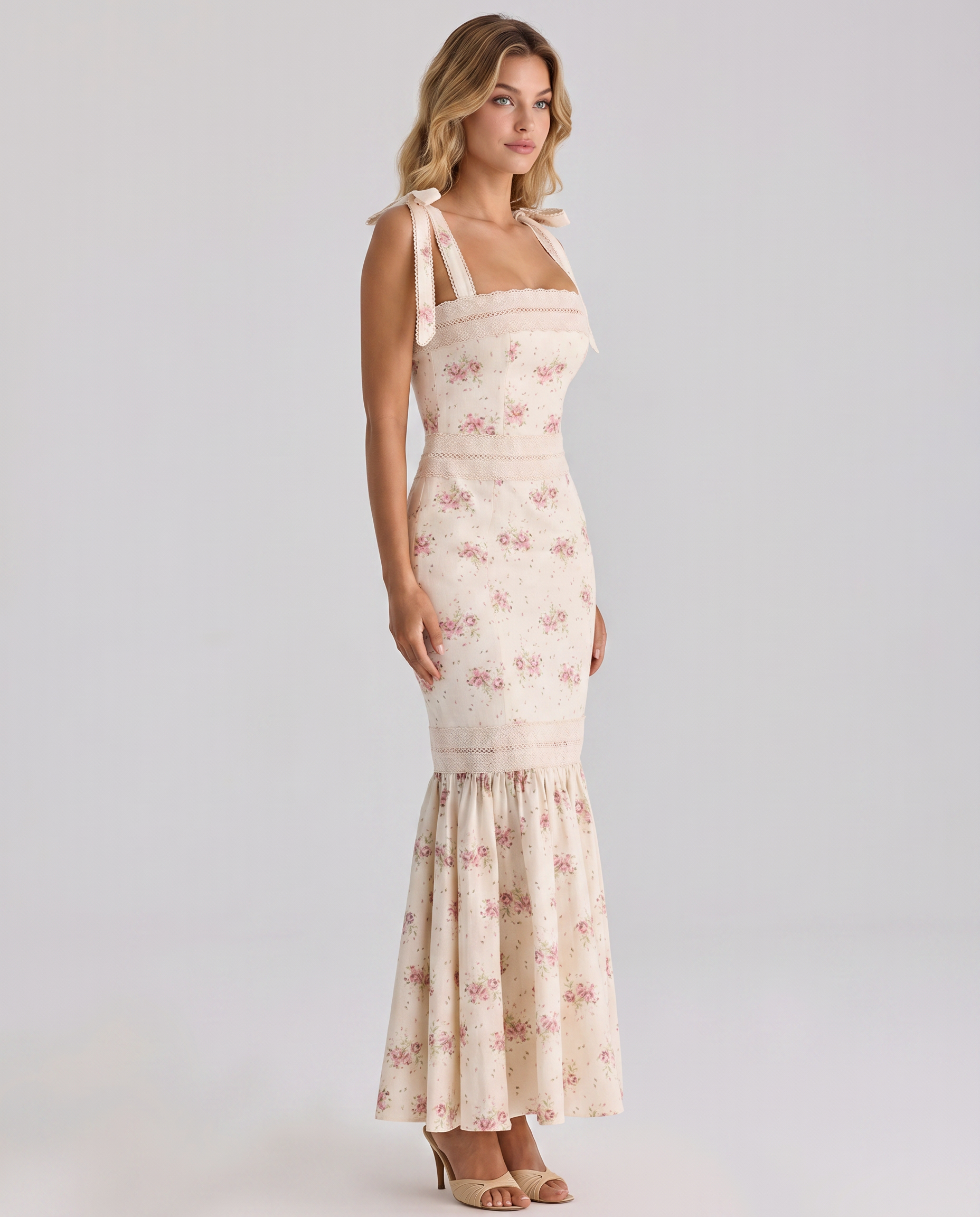 Women's Floral Lace Trim Maxi Dress Shirley