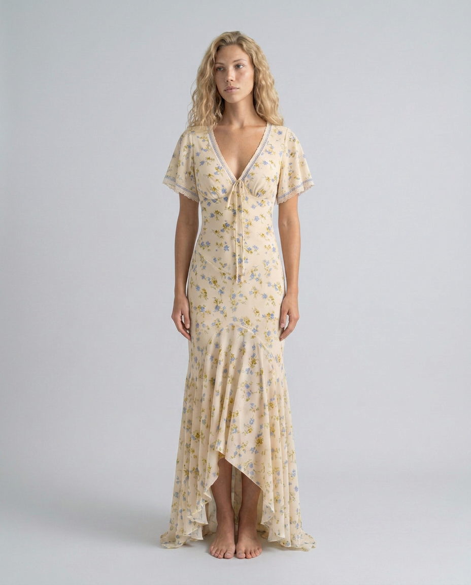 Nicole | Maxi Dress with Floral Print and Lace Trim