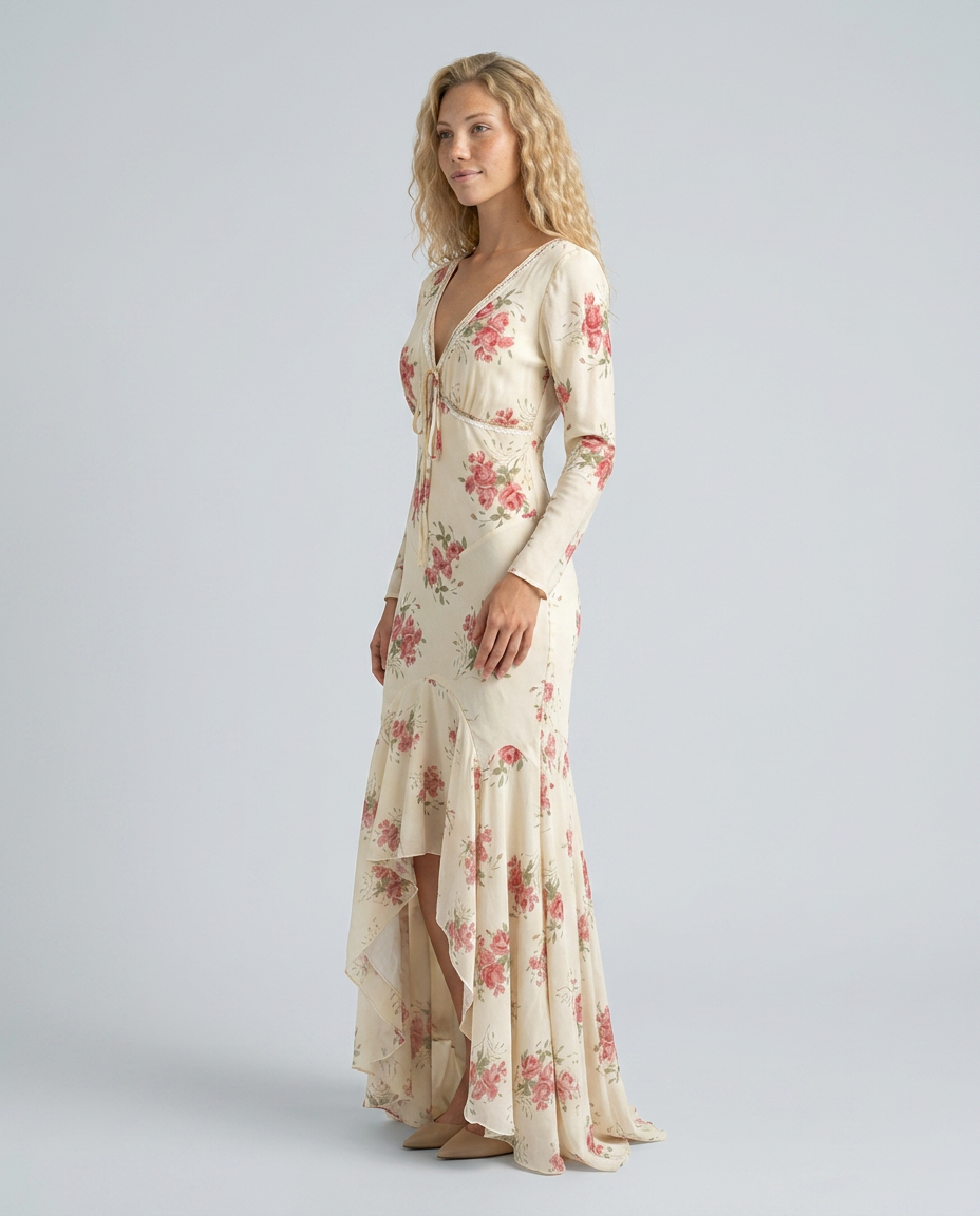 Nicole | Maxi Dress with Floral Print and Lace Trim