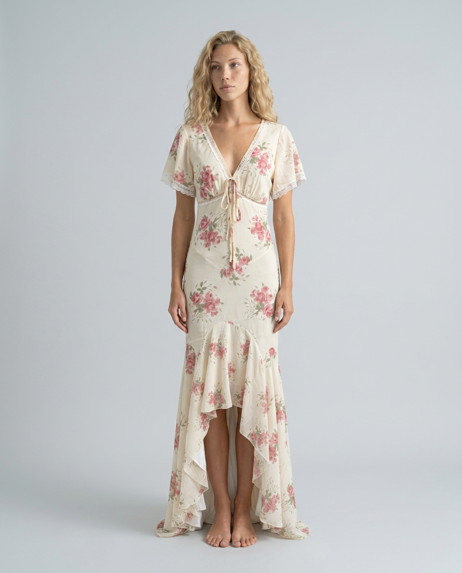 Nicole | Maxi Dress with Floral Print and Lace Trim