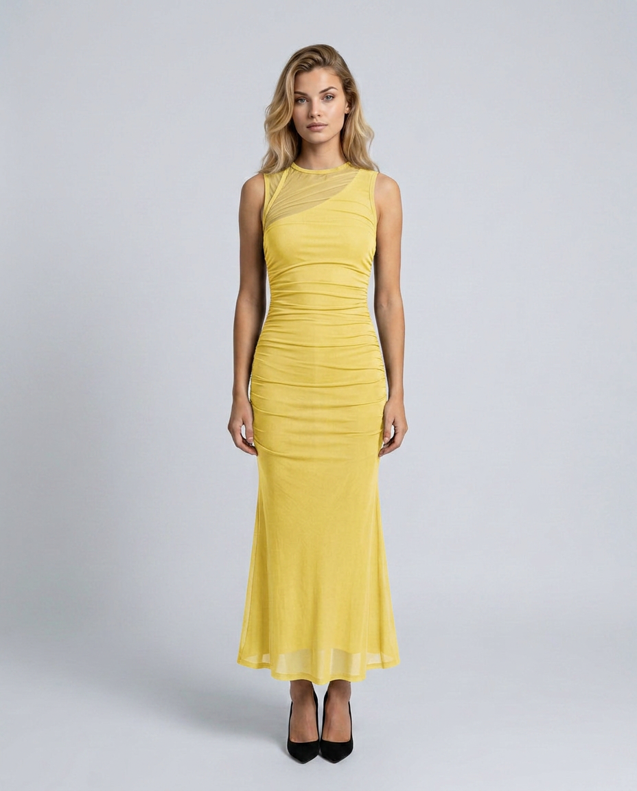 Lakelyn | Draped Mesh Maxi Dress With Cap Sleeve