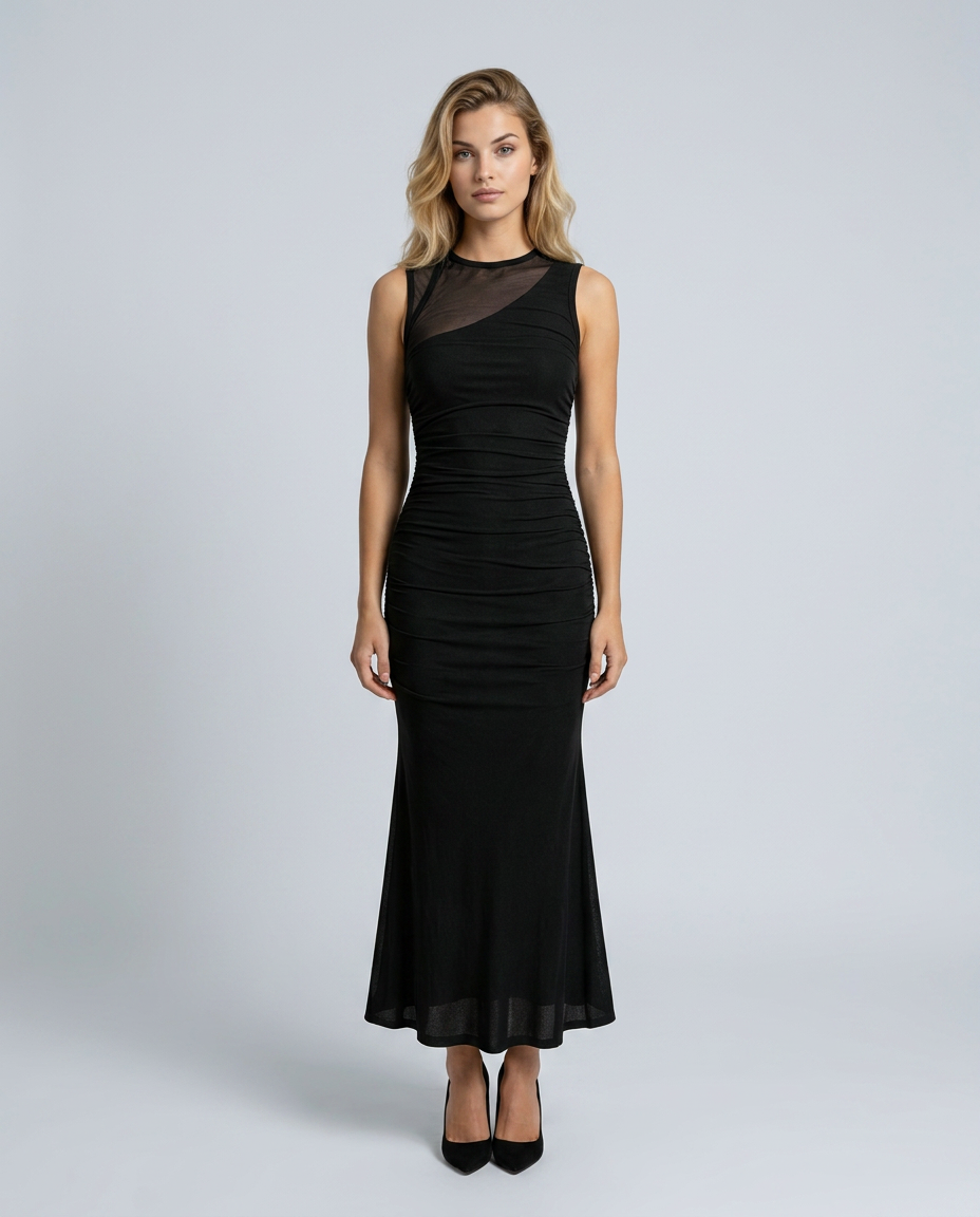 Lakelyn | Draped Mesh Maxi Dress With Cap Sleeve