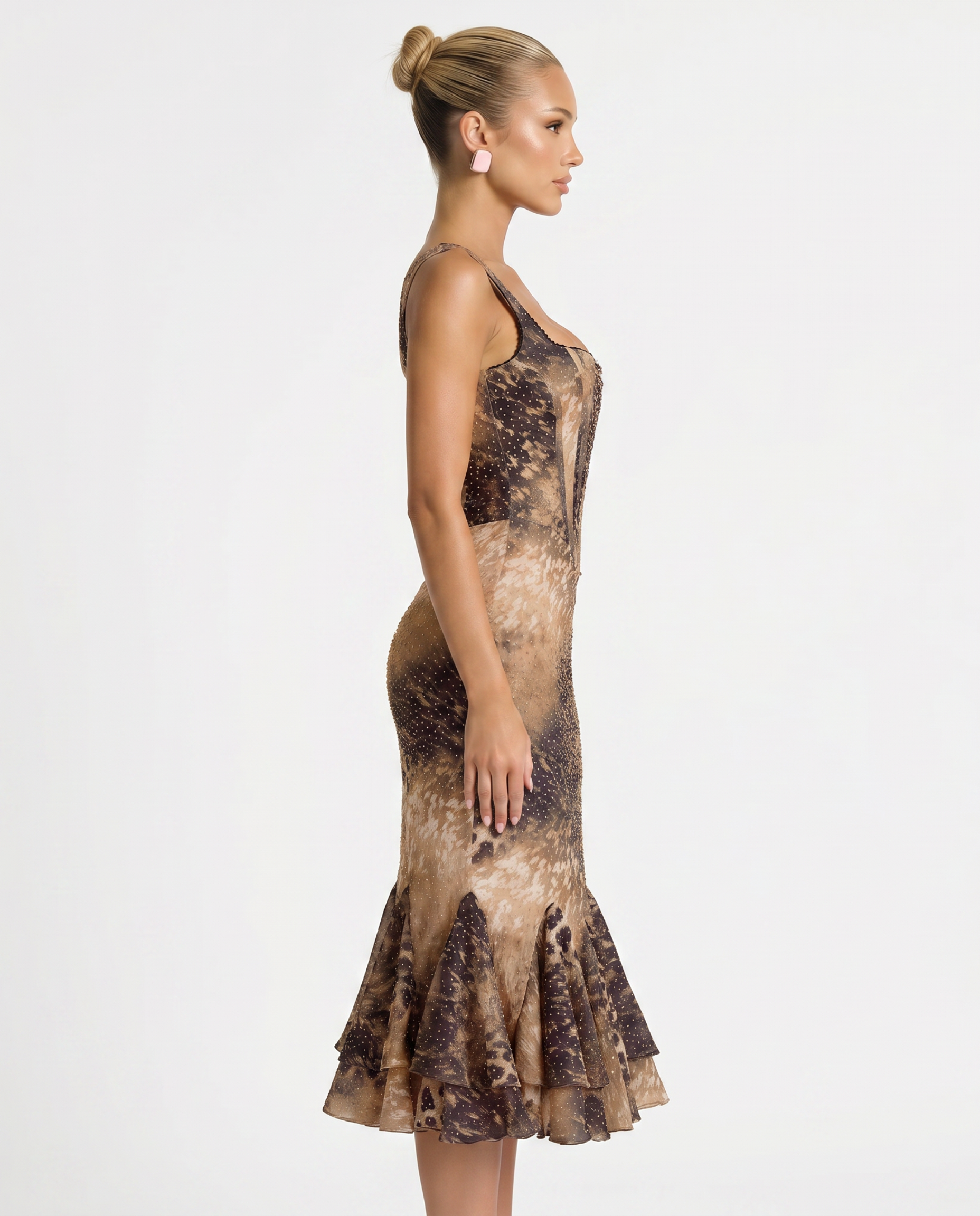 Roselyn | Midi Dress with Corset Bodice and Leopard Print