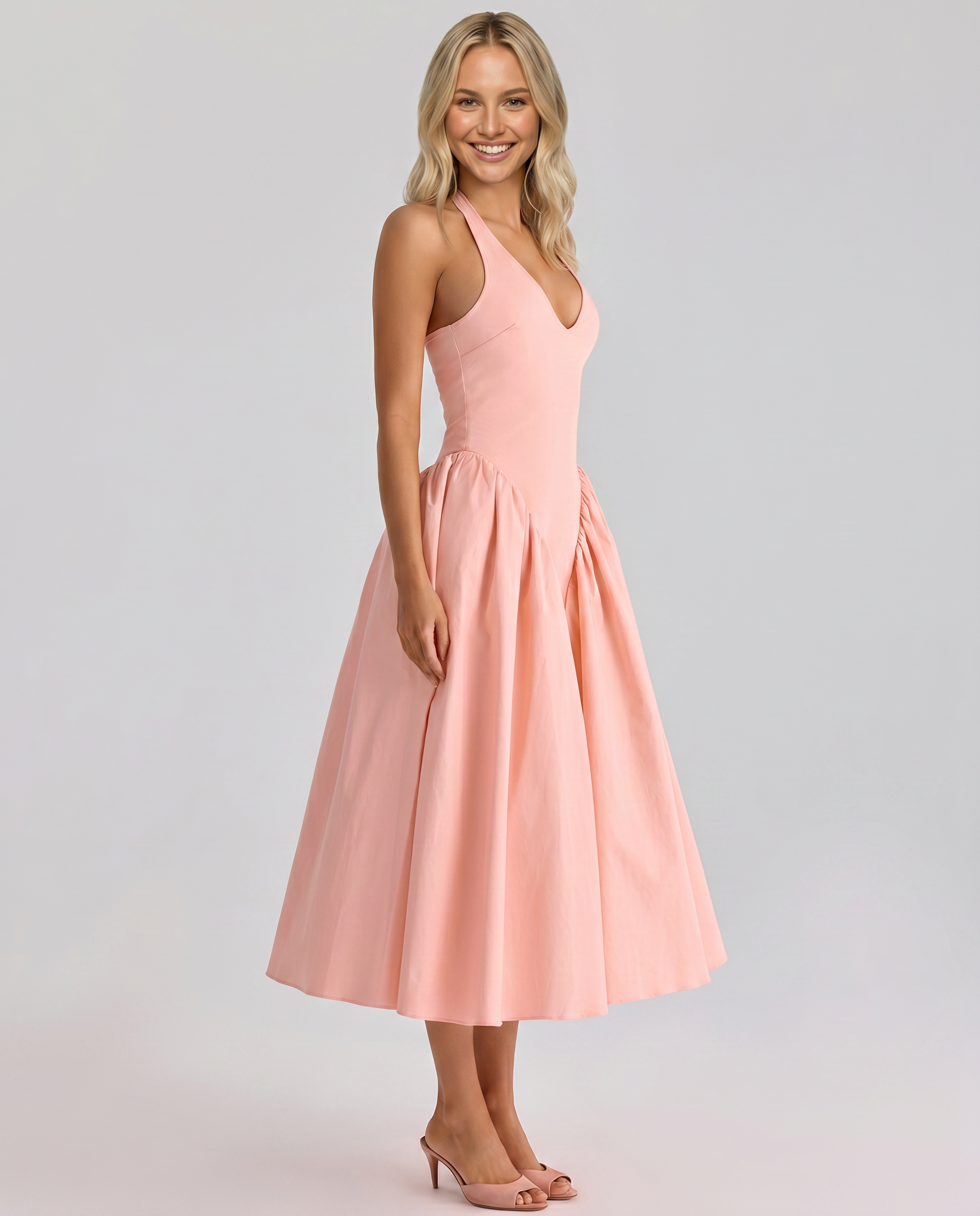 danika halter maxi dress with belt Women's Cotton Halter Neck Midi Dress Sleeveless Danika