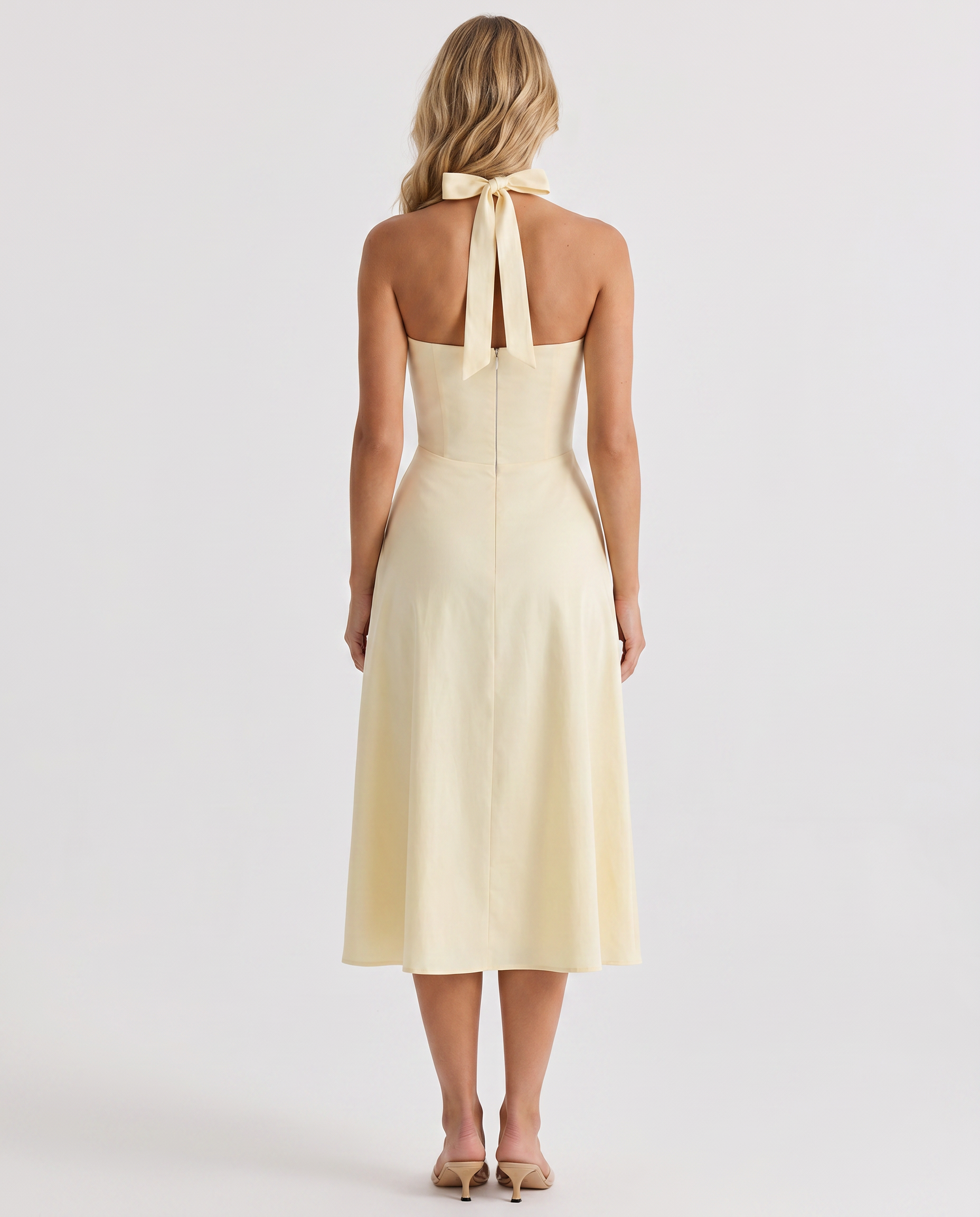 Bessie | Halter Neck Midi Dress with Draped Skirt