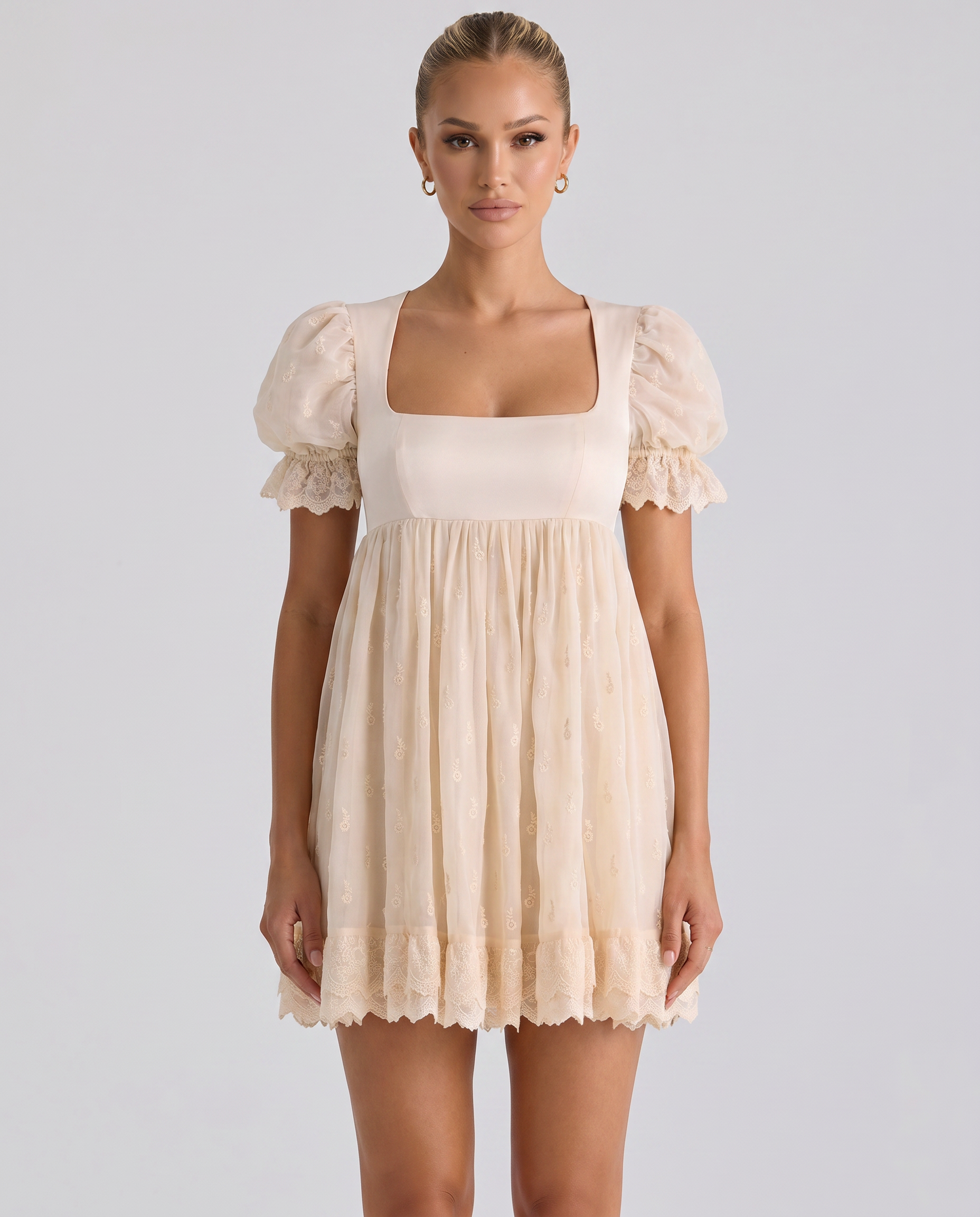 Claudia | Babydoll Mini Dress with Lace Trim