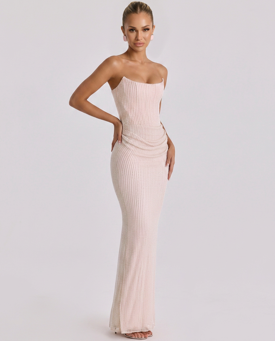 Billie | Beaded Strapless Maxi Dress with Corset