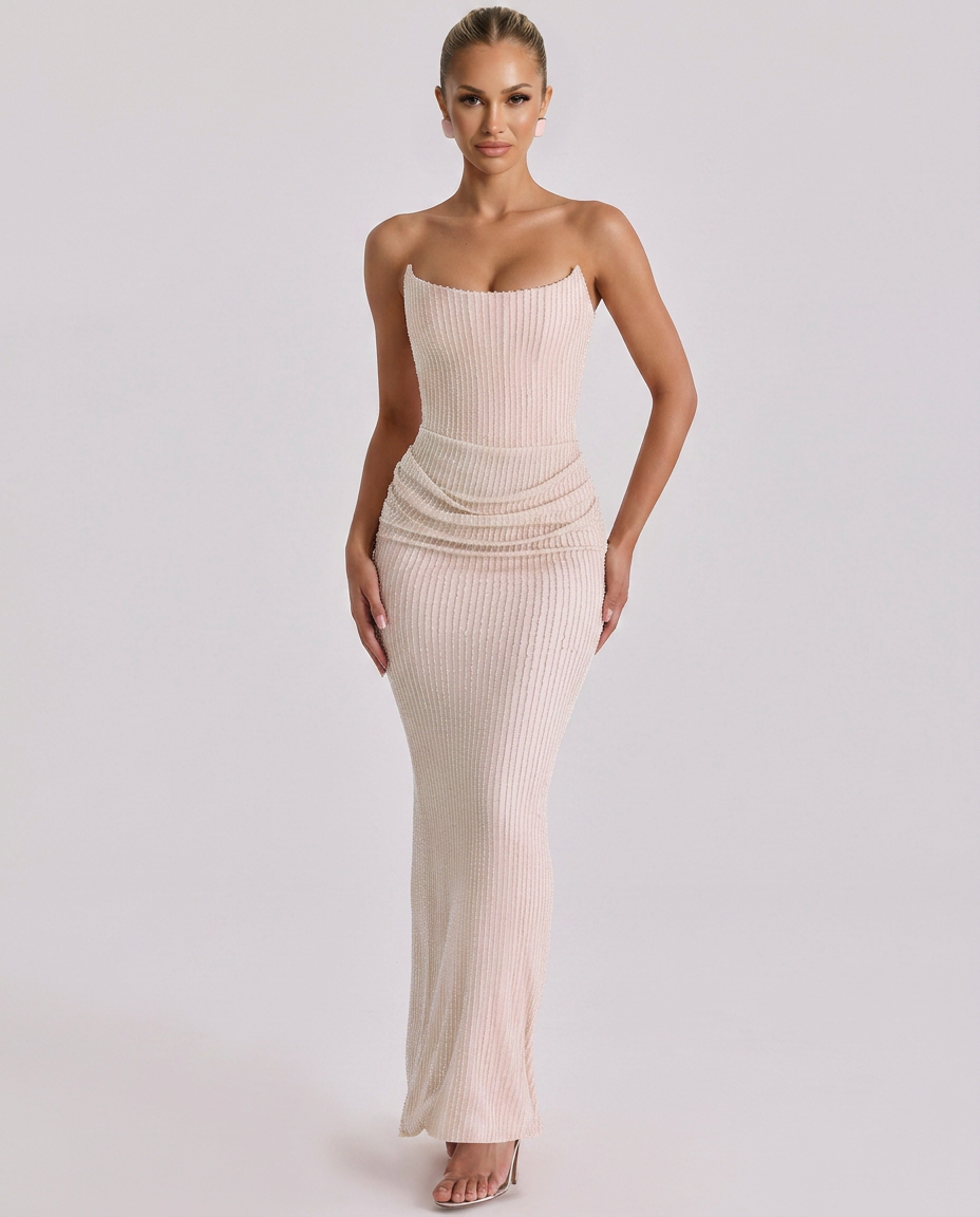 Billie | Beaded Strapless Maxi Dress with Corset
