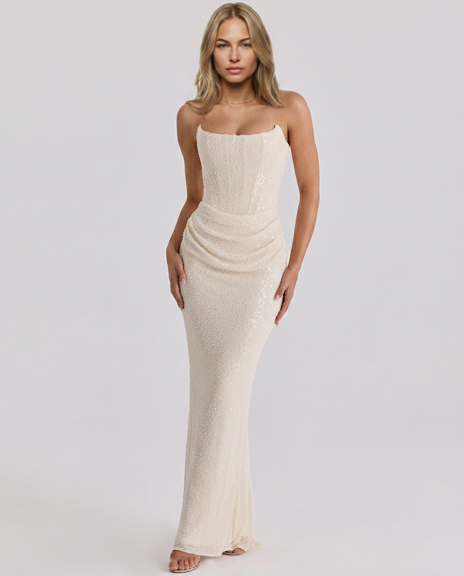 Sheri | Strapless Maxi Dress with Beaded Embellishment
