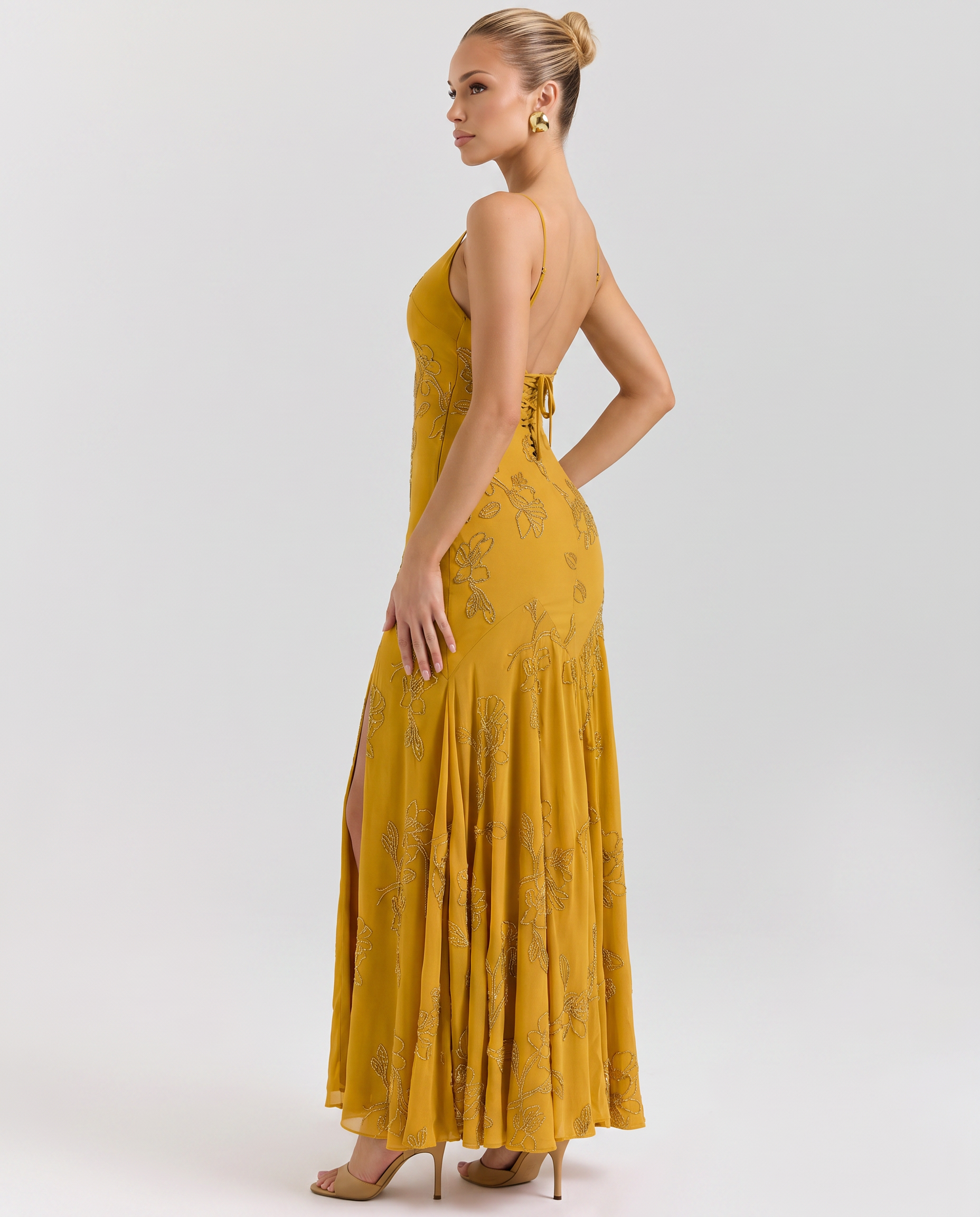 Evie | Maxi Dress with Beaded Embellishment and Lace-Up Back