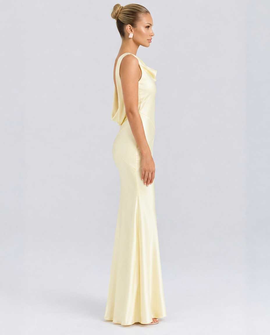 Janey | Maxi Dress with Draped Cowl Neck and Open Back