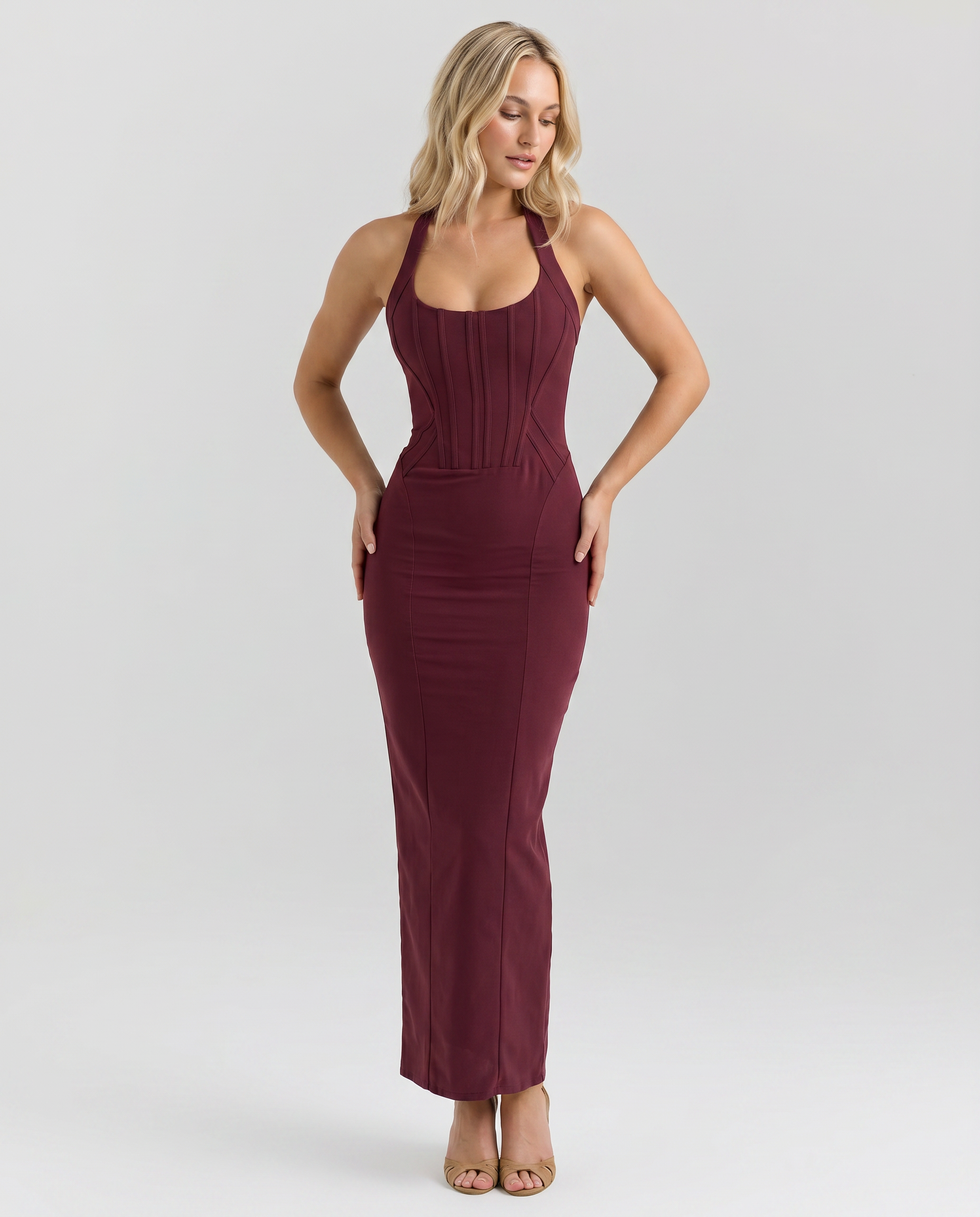 Salome | Midi Dress with Halter Neck and Corset Bodice