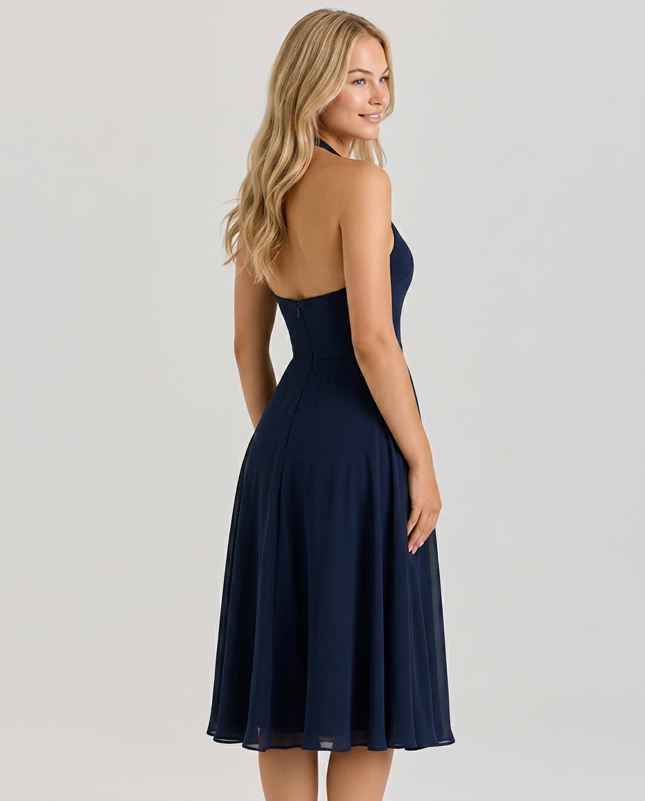 Women's Halter Midi Dress Flowy Sleeveless Georgette Glenda