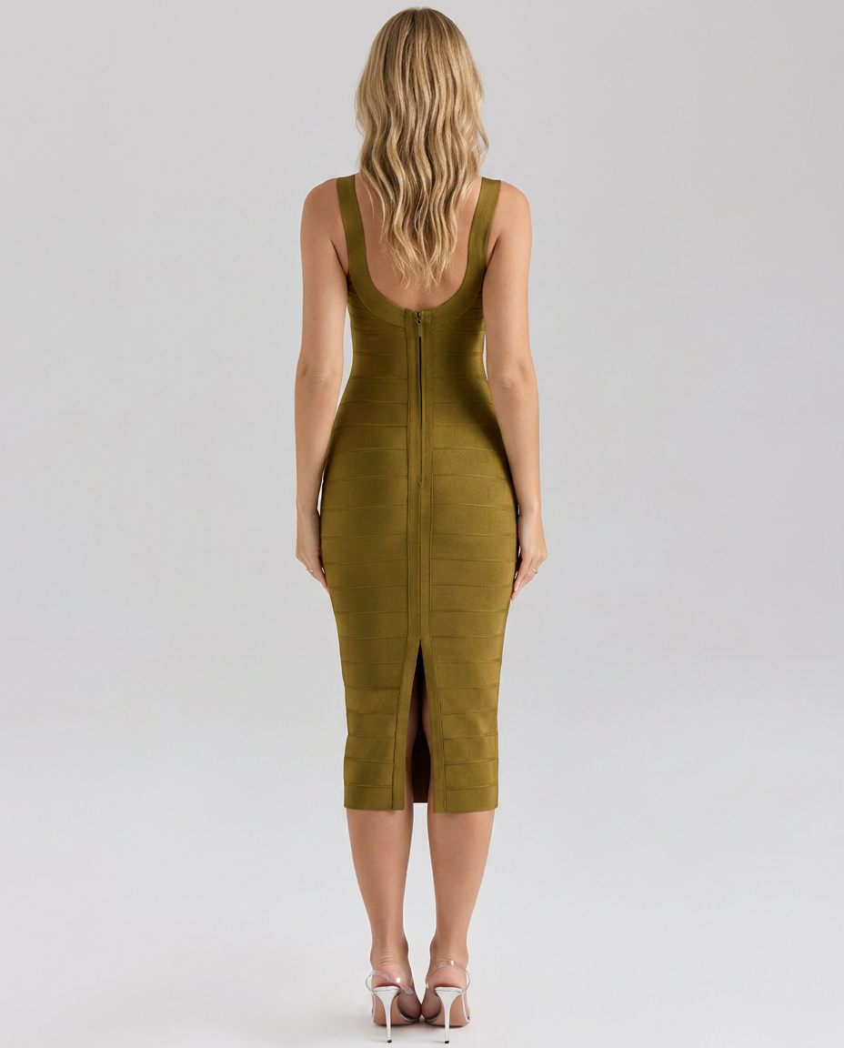 Women's Bandage Midi Dress Fitted Scoop Neck Kim Women's Bandage Midi Dress Fitted Scoop Neck Kim