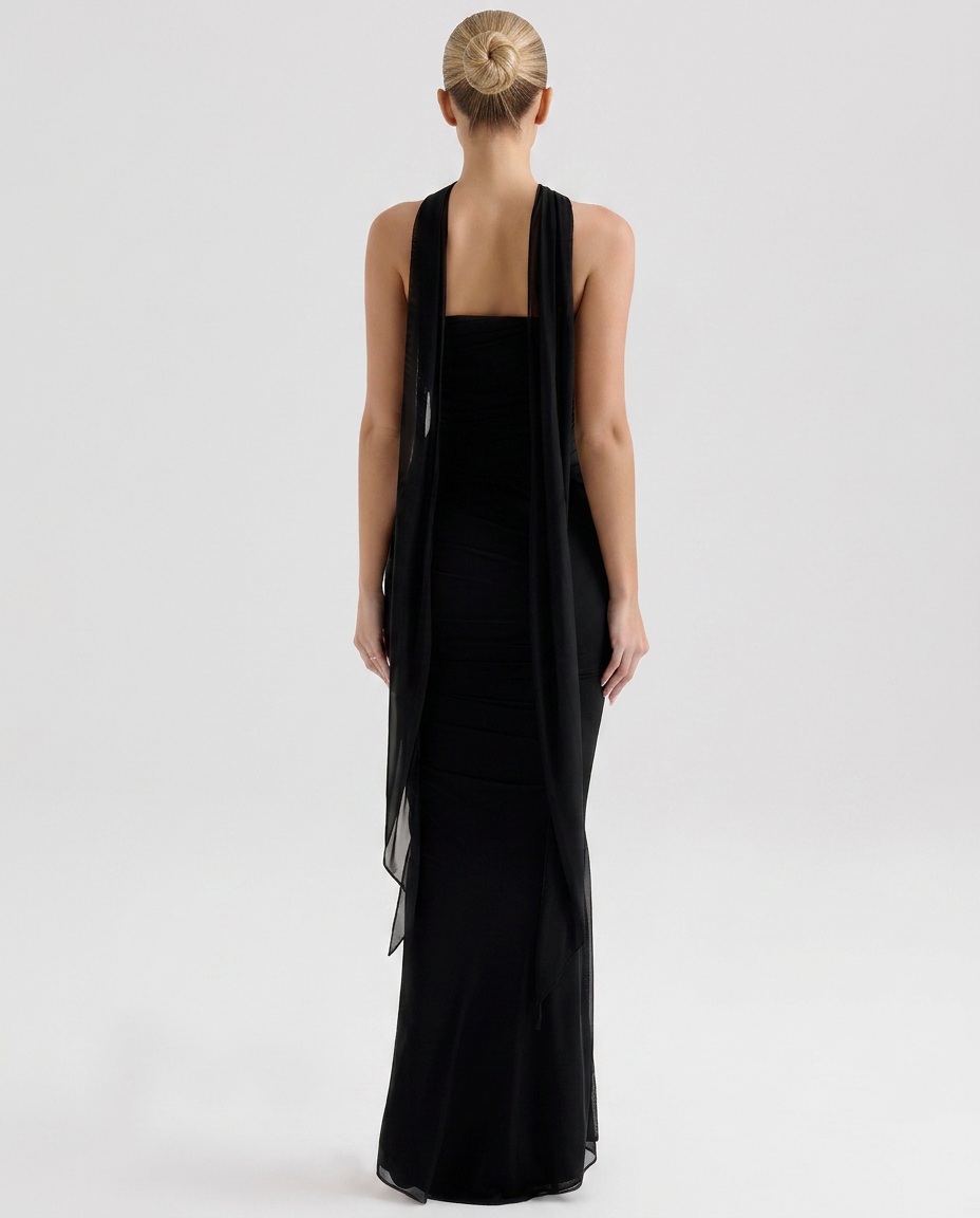 Helen | Strapless Maxi Dress with Corset Bodice and Neck Scarf