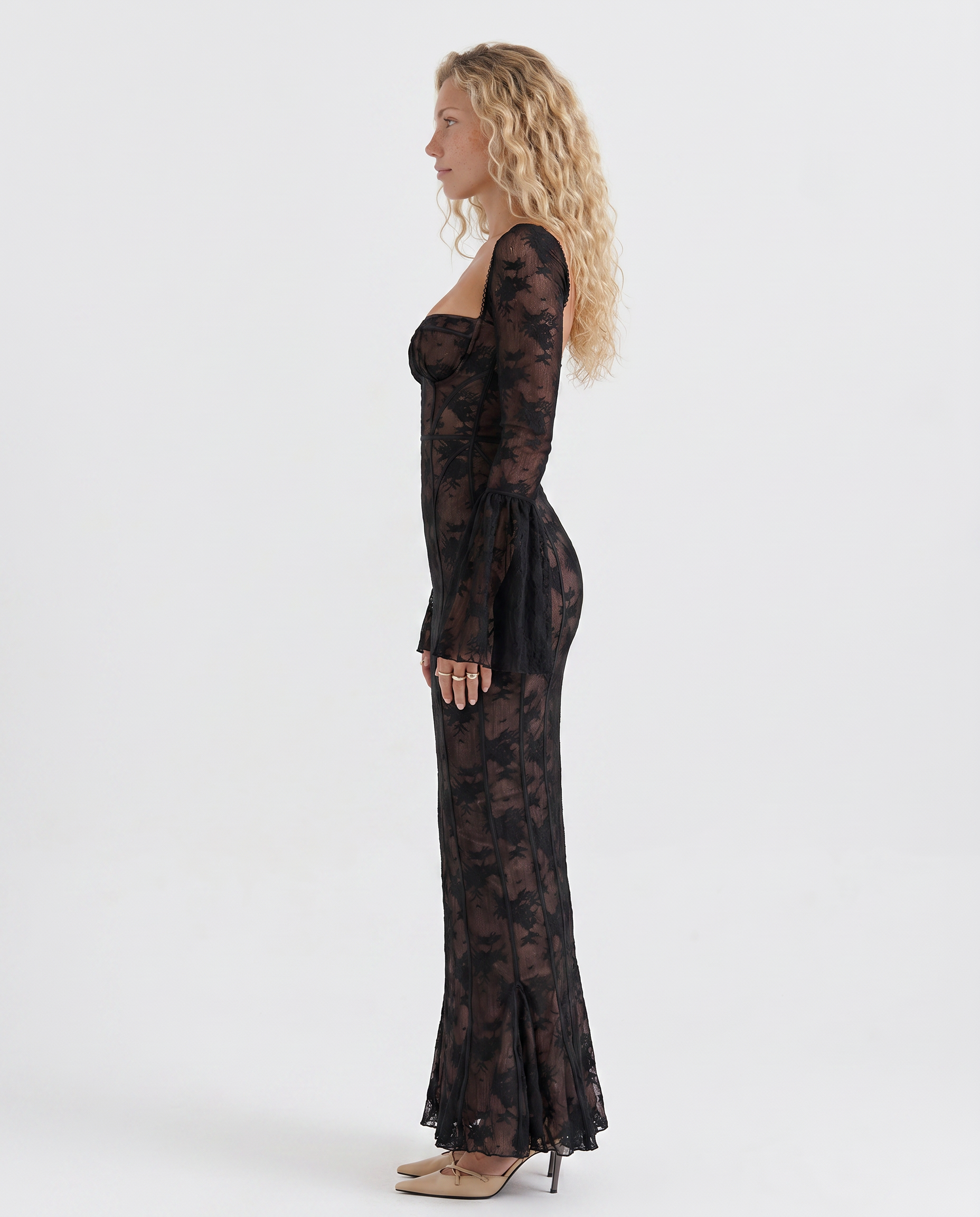 Winnie | Maxi Dress with Long Lace Sleeves and Corset Bodice