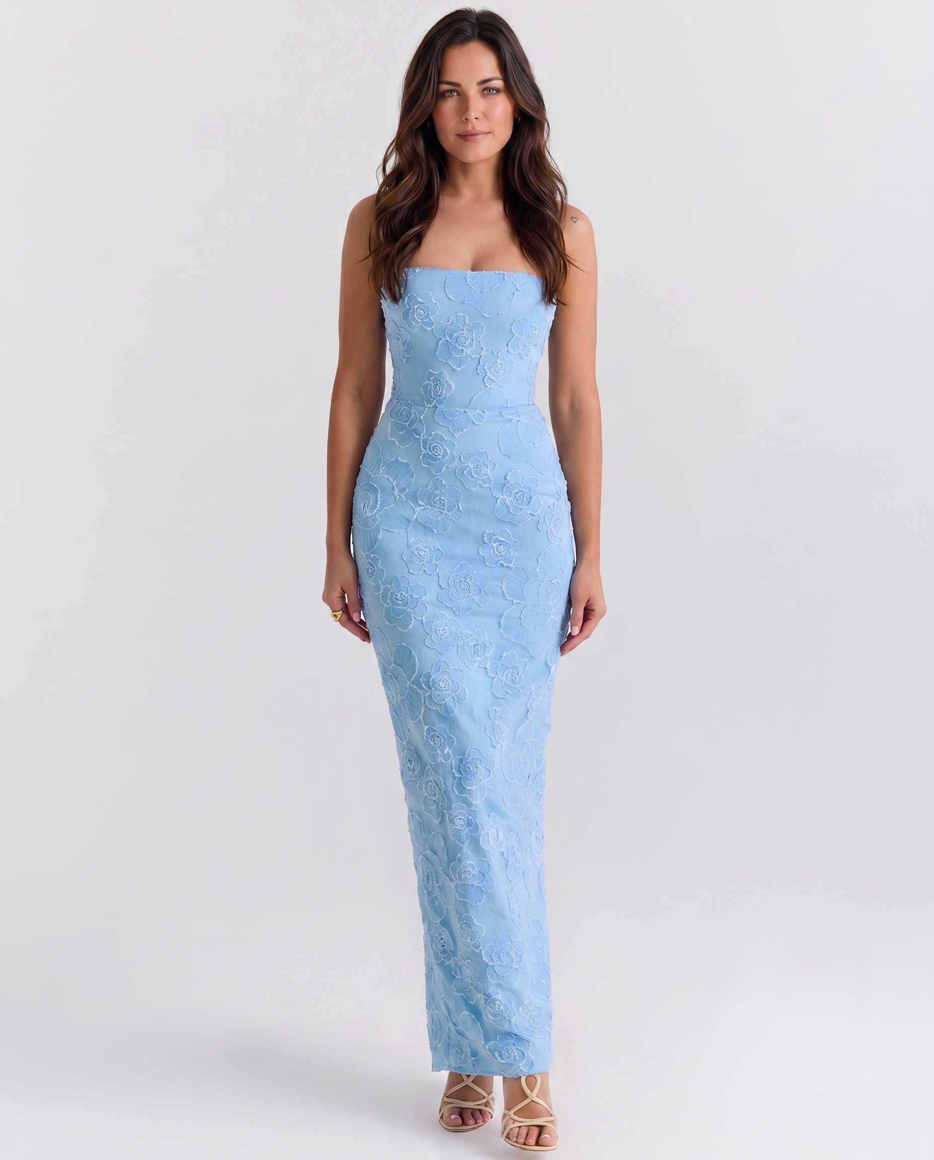 Aiyana | Maxi Dress with Embroidered Floral Lace and Back Split