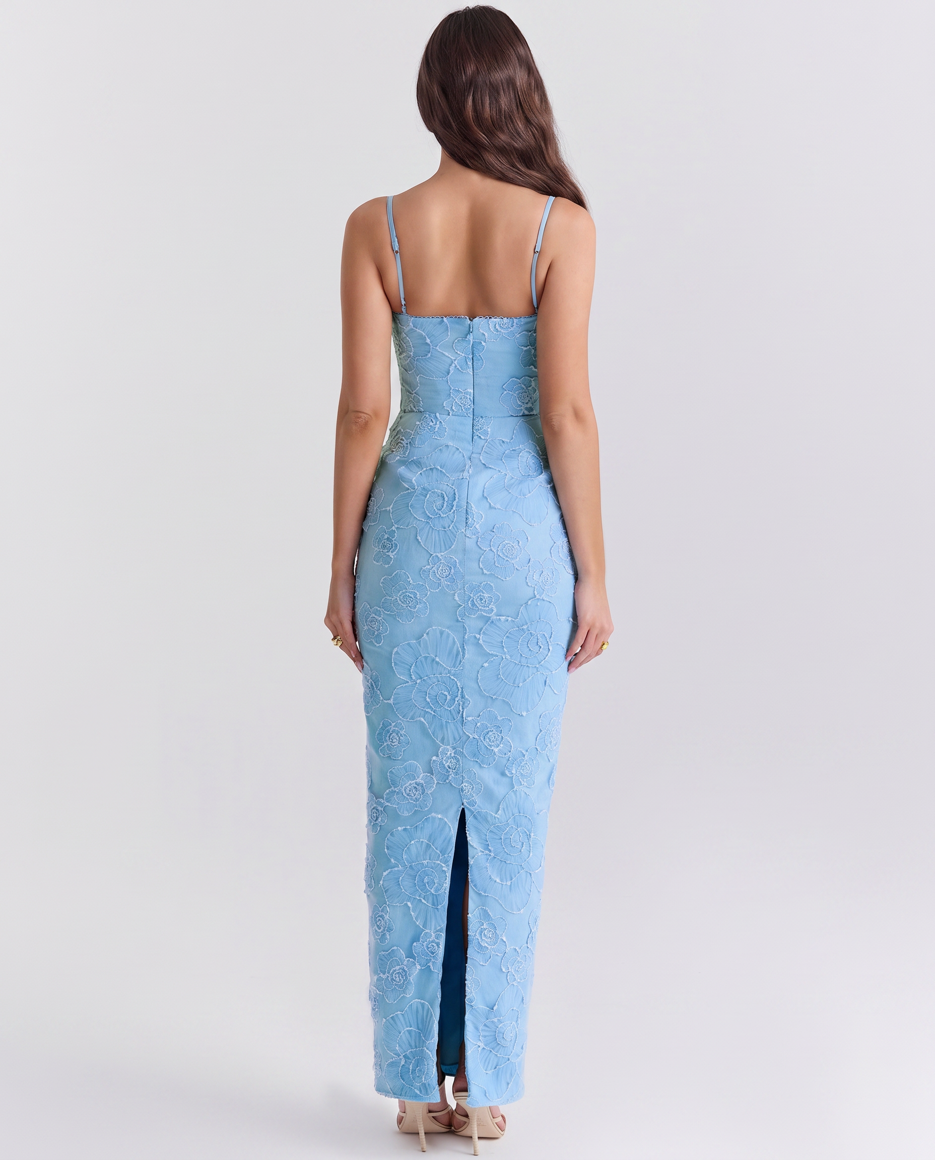 Aiyana | Maxi Dress with Embroidered Floral Lace and Back Split